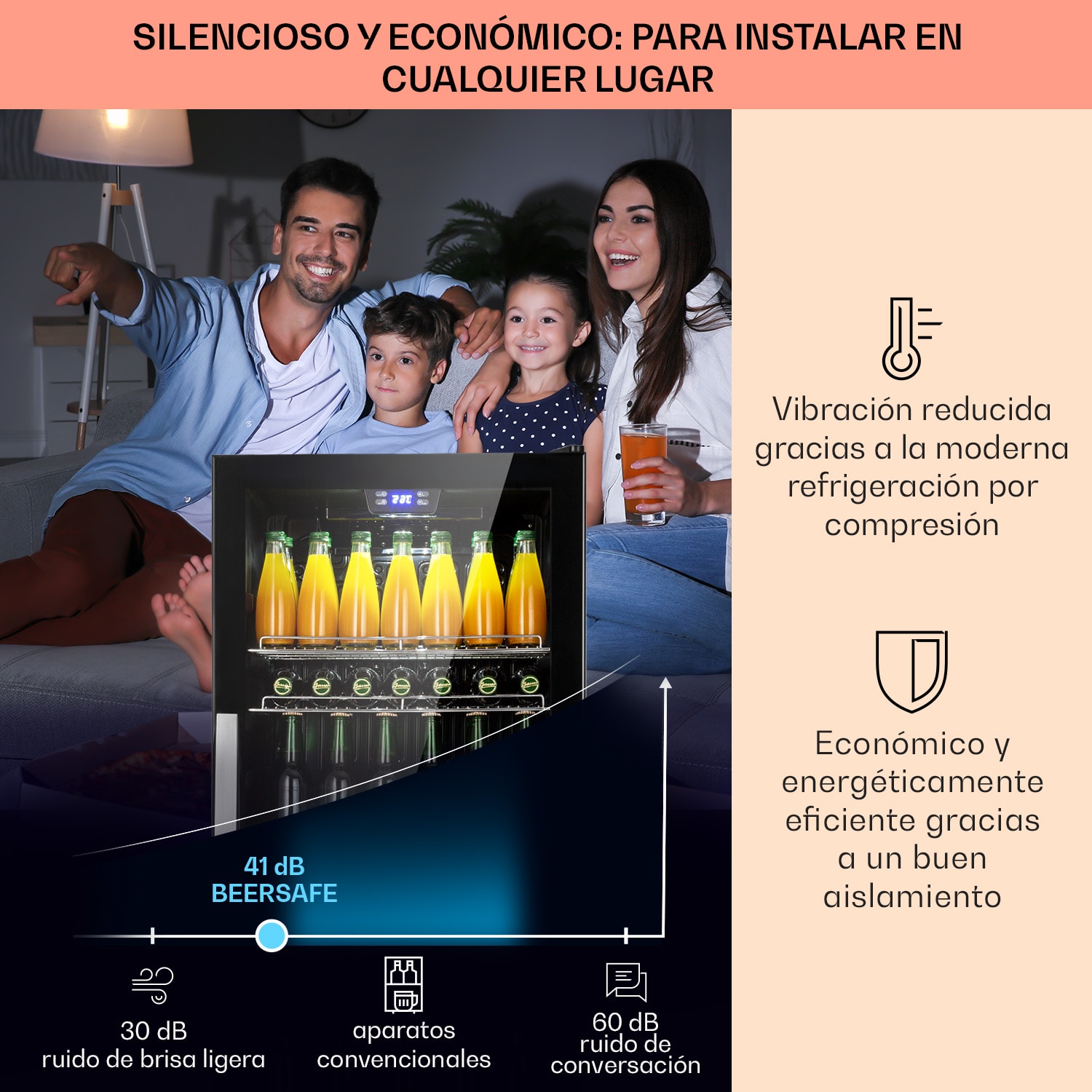 Nevera Beersafe 7XL 242 litros 5 estantes puerta panorámica de cristal acero inoxidable 242 L | Onyx