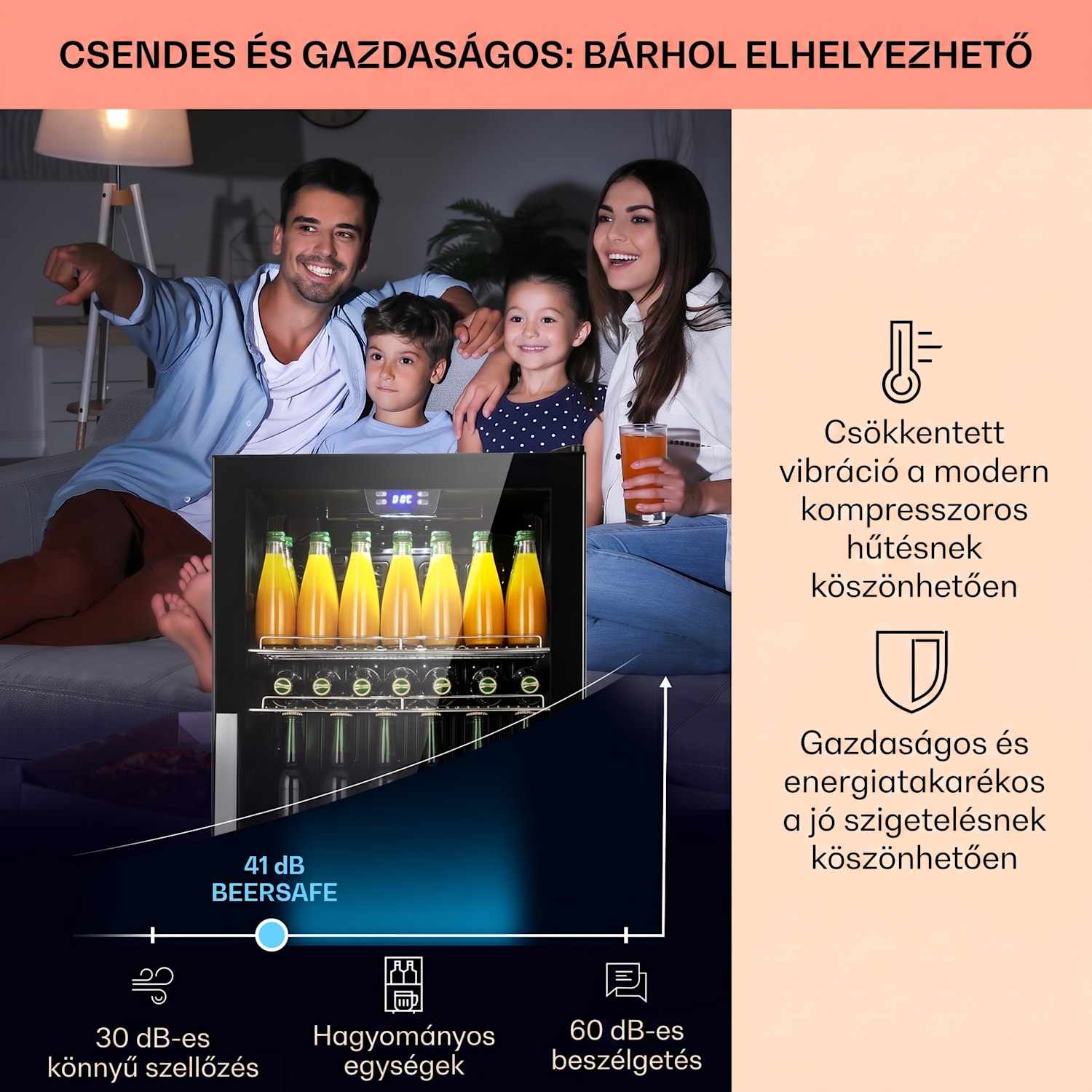 Beersafe 7XL, hűtőszekrény, 242 liter, 5 polc, panoráma üvegajtó, rozsdamentes acél 242 L | Fekete | Fekete