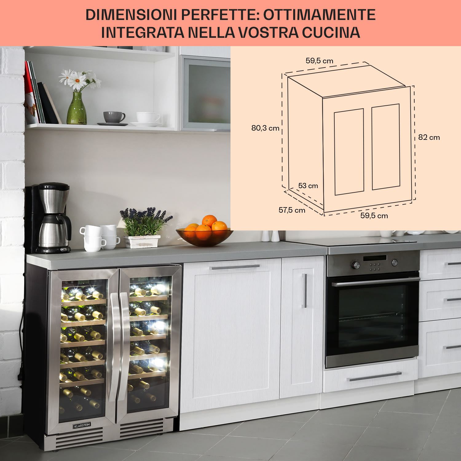 Vinovilla 42 Twin Built-In Duo Frigovino a due zone 126l 42 bott. 3 colori vetro 42 bottiglie | 2 zone di raffreddamento | Acciaio inox