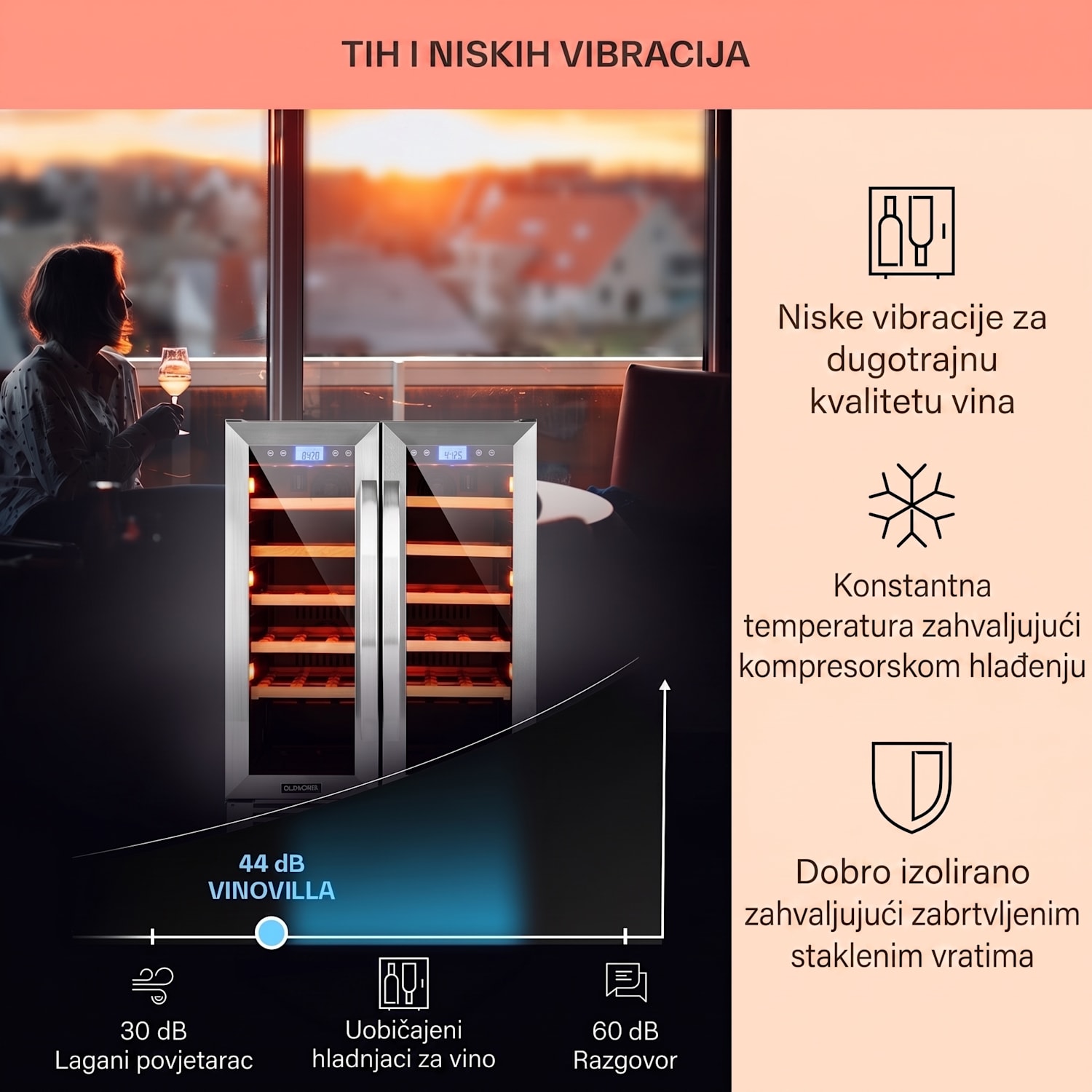 Vinovilla Duo 42 2-zonski hladnjak za vino, 126l, 42 boce, 3 boje, staklena vrata 42 boce | 2 | Nehrđajući čelik