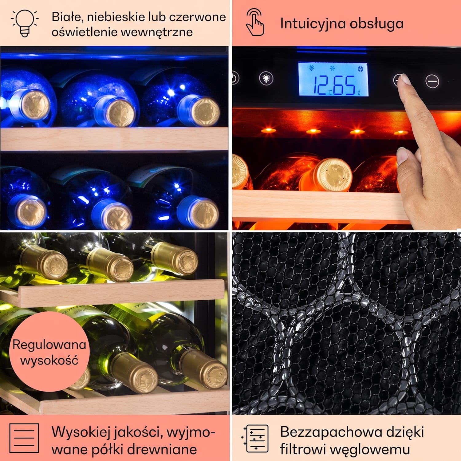 Vinovilla Duo 42, chłodziarka do wina, 2 strefy, 126 l, 42 butelki, 3 kolory, szklane drzwi 42 butelki | 2 strefy chłodzenia | Stal nierdzewna