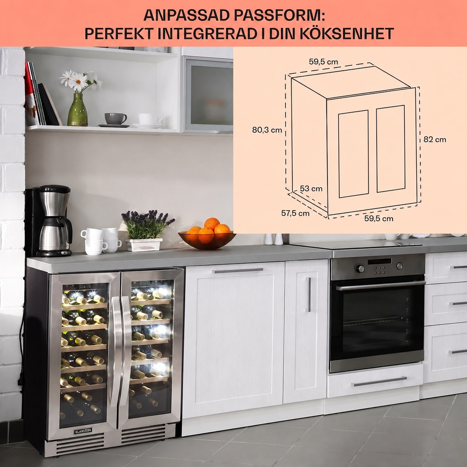 Vinovilla 42 Twin Built-in Duo Vinkylskåp med två zoner 126l 42 fl. 3 färger glas 42 flaskor | 2 kylzoner | Rostfritt Stål