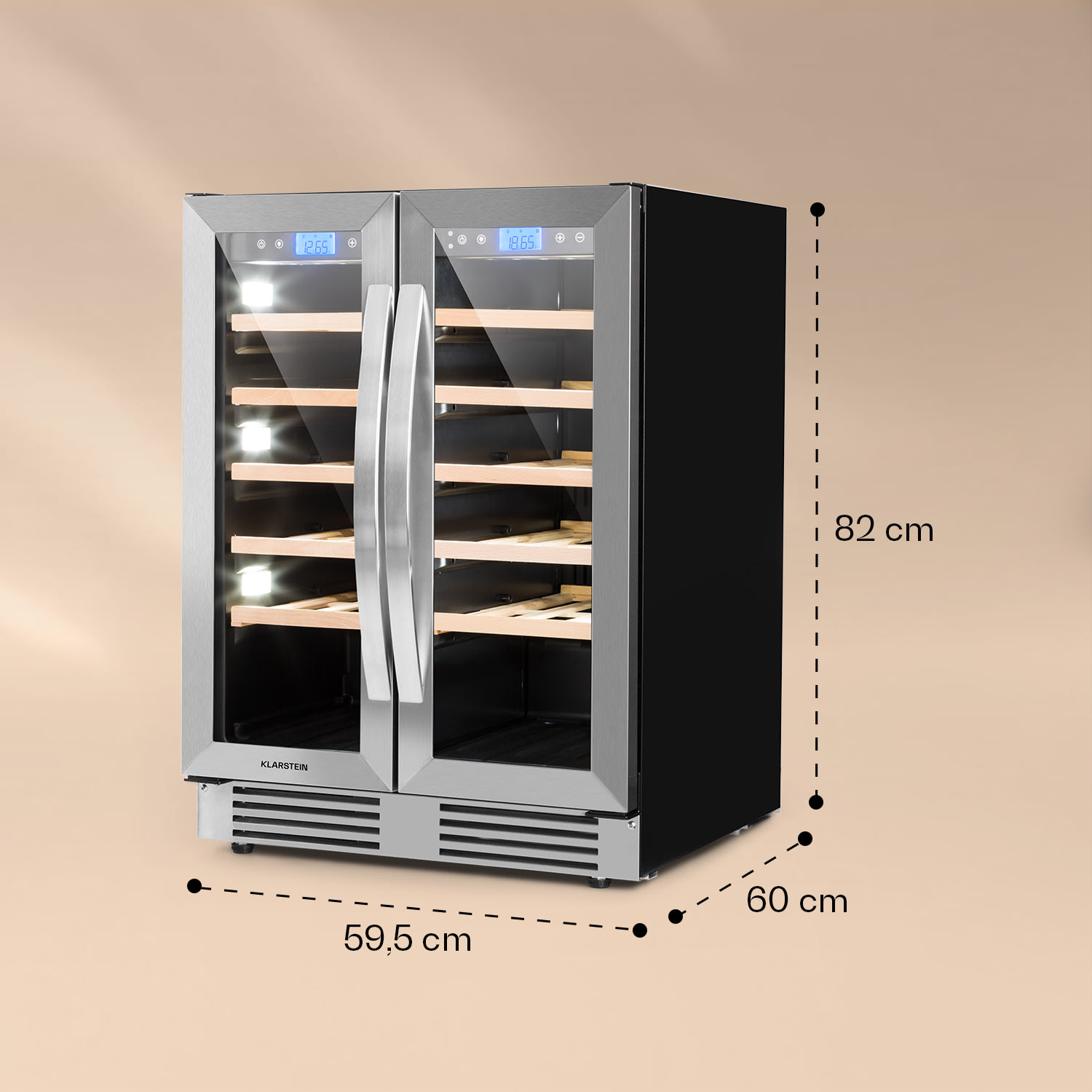 Vinovilla 42 Twin Built-In Duo Vinoteca de dos zonas, 126 litros, 42 botellas y cristal de 3 colores 42 botellas | 2 zonas de refrigeración | Acero Inoxidable