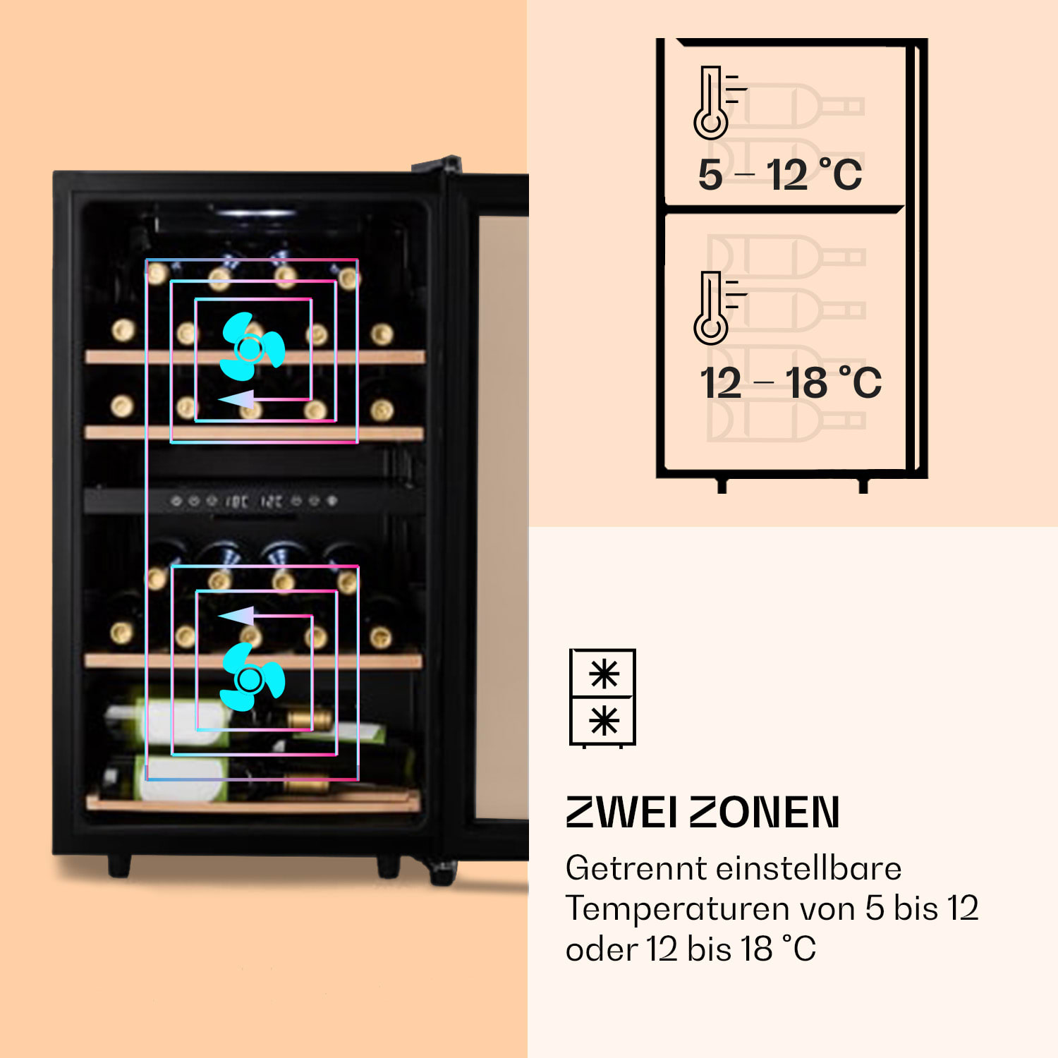 Barossa 34 Duo Weinkühlschrank 34 Fl 80 Ltr 2 Zonen Touch-Steuerung 2 Kühlzonen | 34 Flaschen