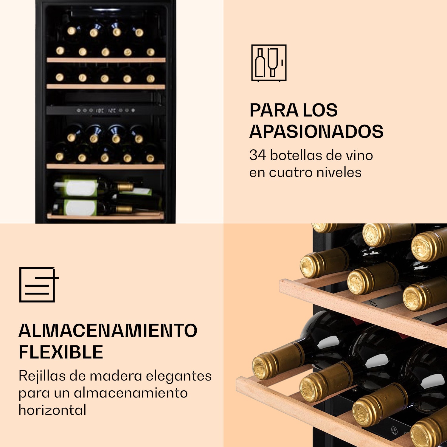 Barossa 34 Duo Vinoteca 34 botellas 80 litros 2 zonas Control táctil 2 zonas de refrigeración | 34 botellas