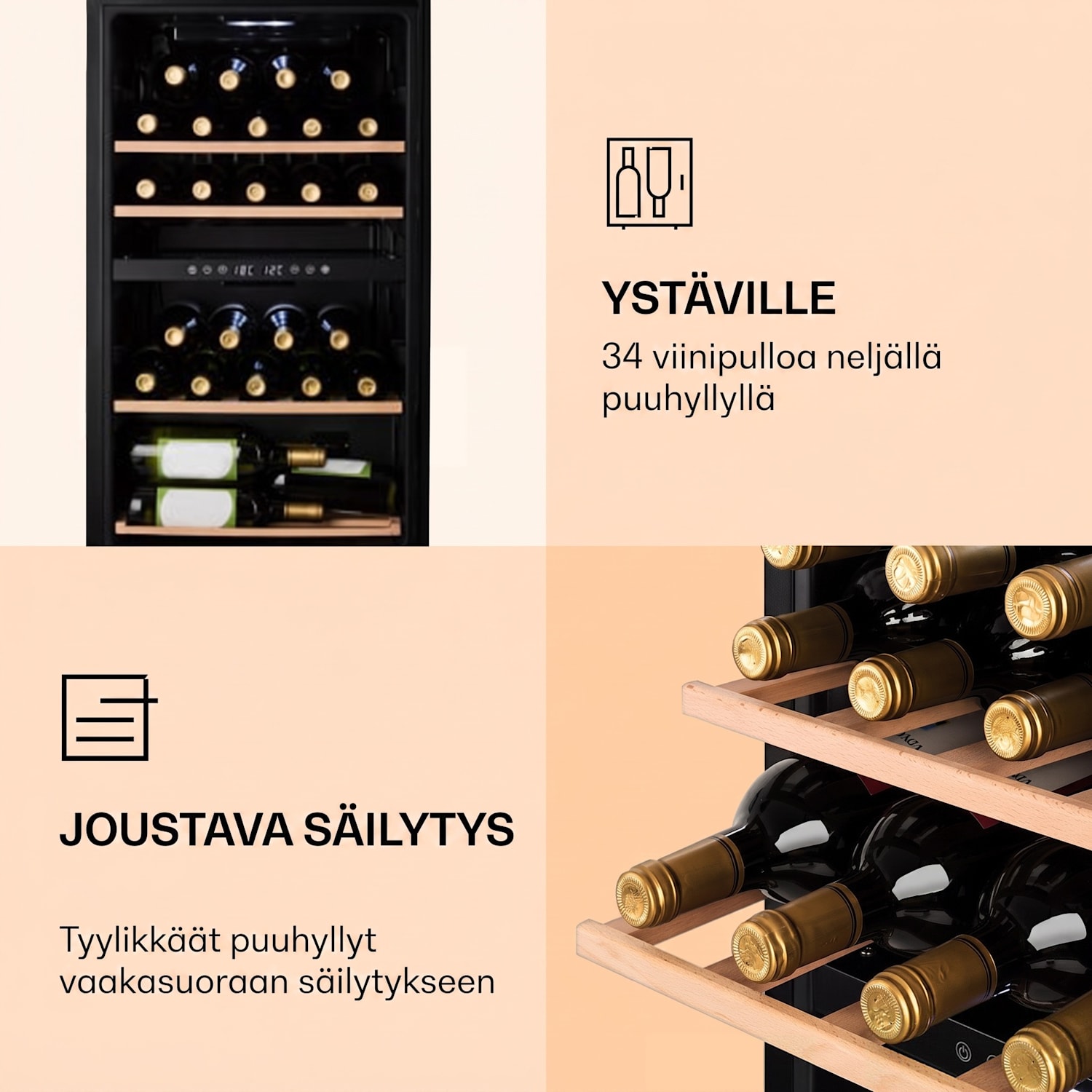 Barossa 34 Duo -viinikaappi 34 pulloa 80 litraa 2 aluetta kosketusohjaus 2 jäähdytysalue | 34 pulloa