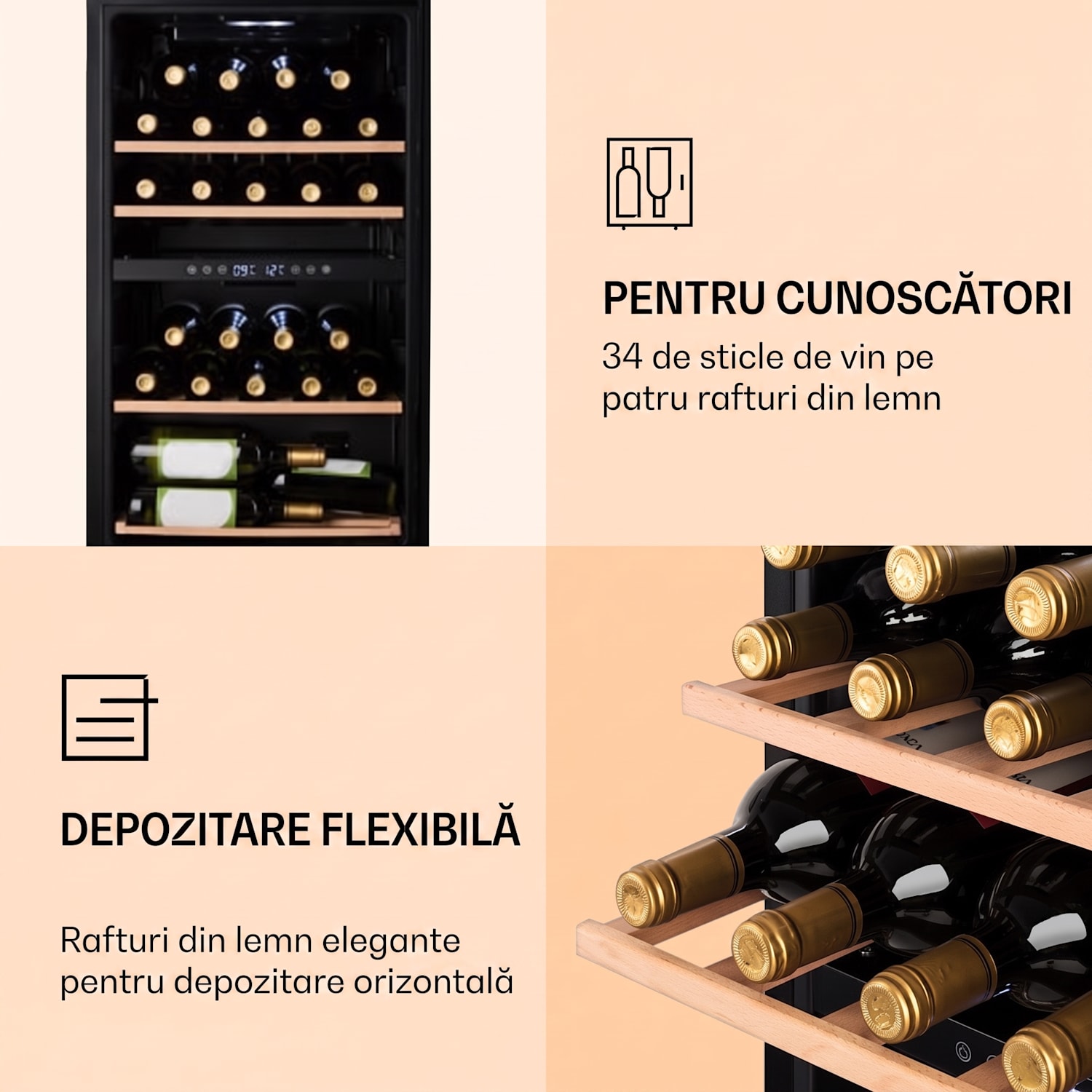 Barossa 34 Duo, răcitor de vinuri, 2 zone, 34 de sticle, ușă din sticlă, control tactil, negru 2 | 34_bottles
