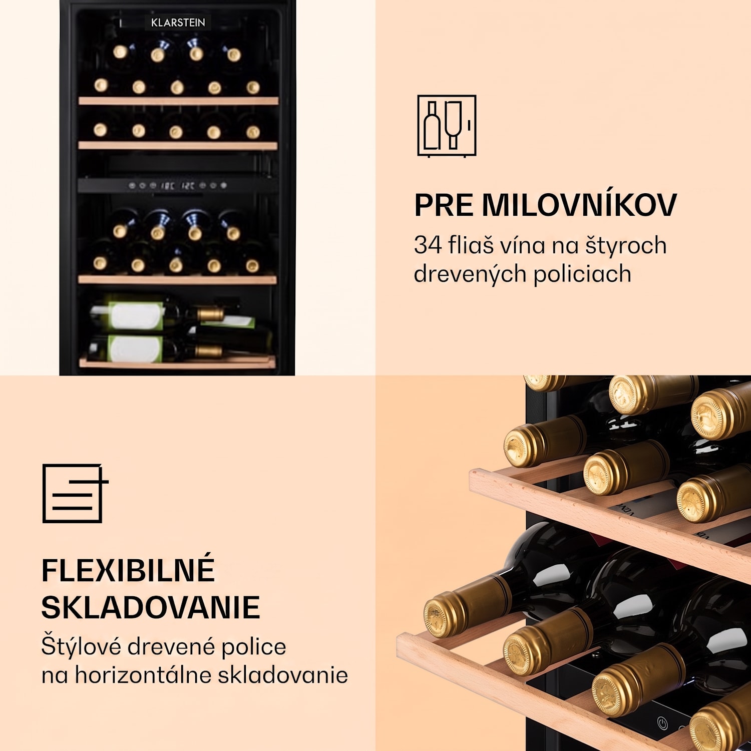 Barossa 34 Duo, vinotéka, 2 zóny, 34 fliaš, sklenené dvierka, dotykové ovládanie, čierna 2 chladiace zóny | 34 fliaš
