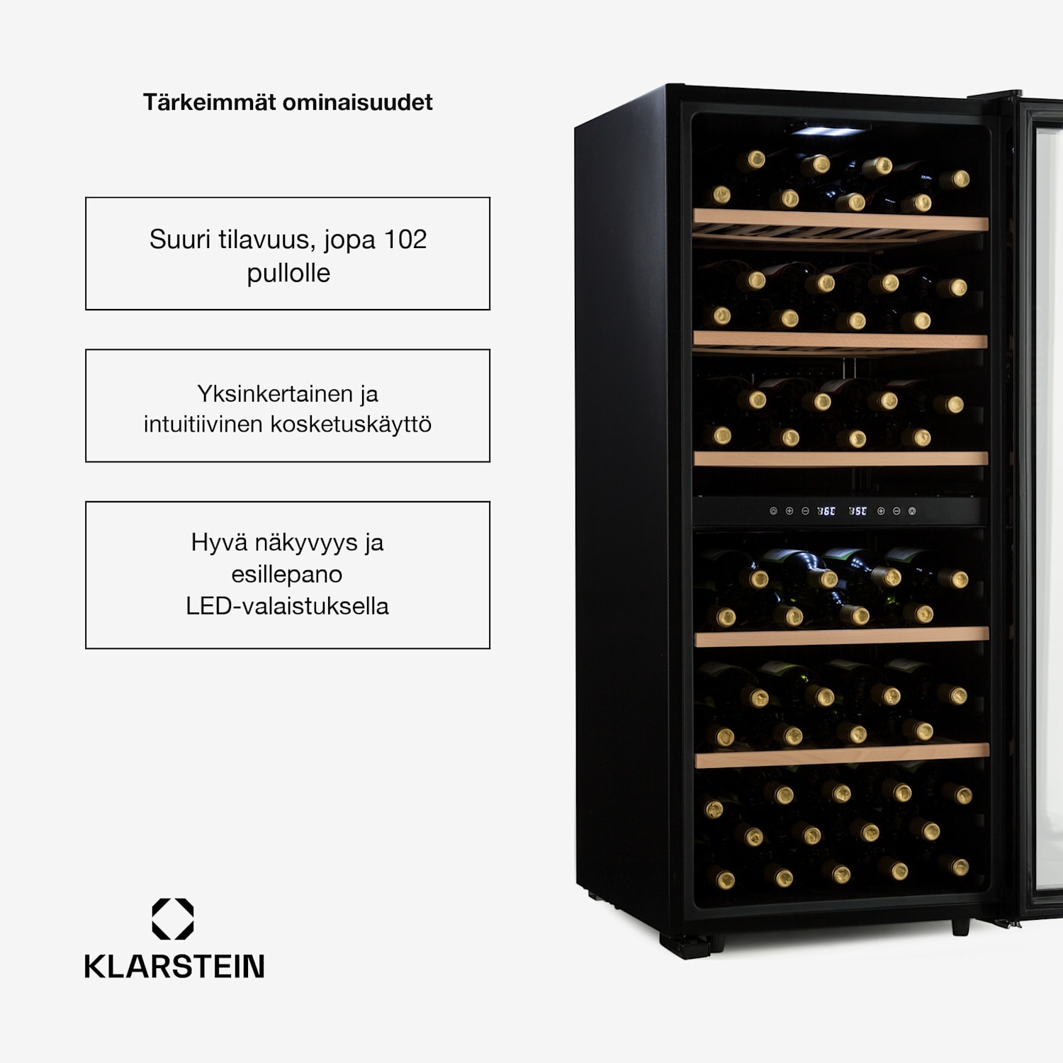 Barossa 102 Duo -viinikaappi 102 pulloa 226 litraa 2 aluetta kosketusohjaus 2 jäähdytysalue | 102 pulloa