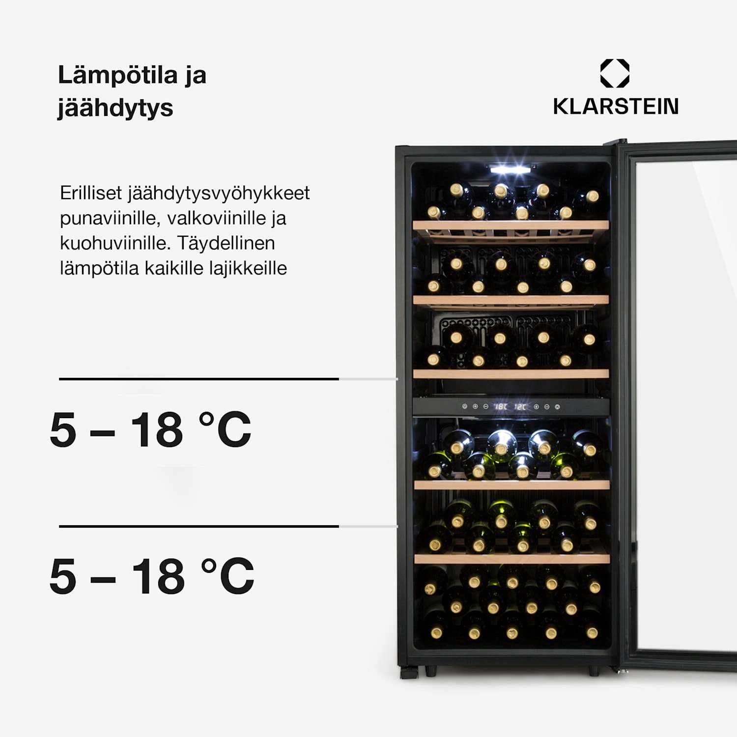 Barossa 102 Duo -viinikaappi 102 pulloa 226 litraa 2 aluetta kosketusohjaus 2 jäähdytysalue | 102 pulloa