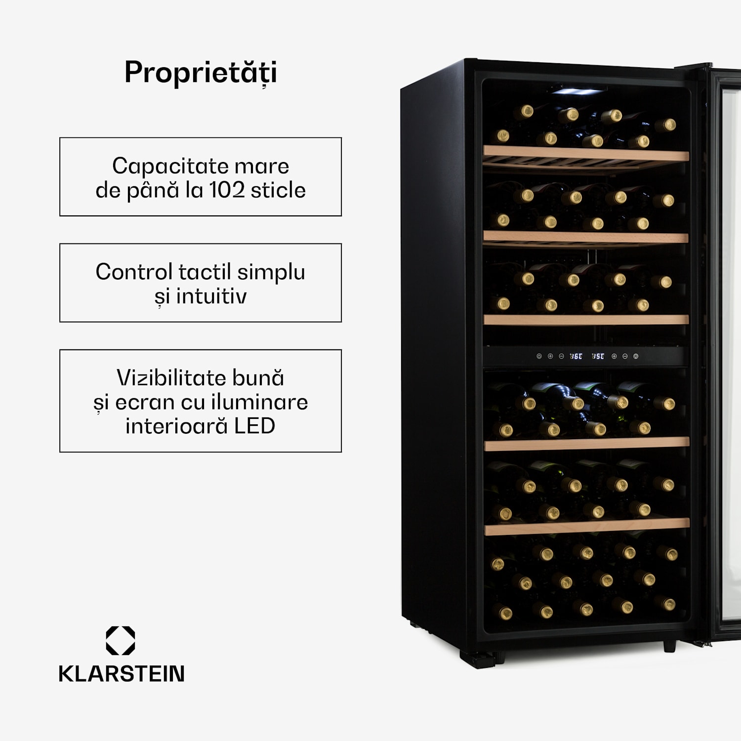 Barossa 102D, răcitor de vinuri, 2 zone, 102 sticle, ecran tactil cu LED, negru 2 | 102_bottles