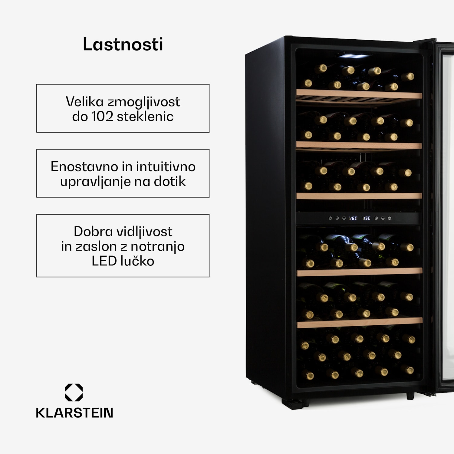 Barossa 102D, omara za vino, 2 coni, 102 steklenici, LED zaslon na dotik, črna 2 | 102_bottles