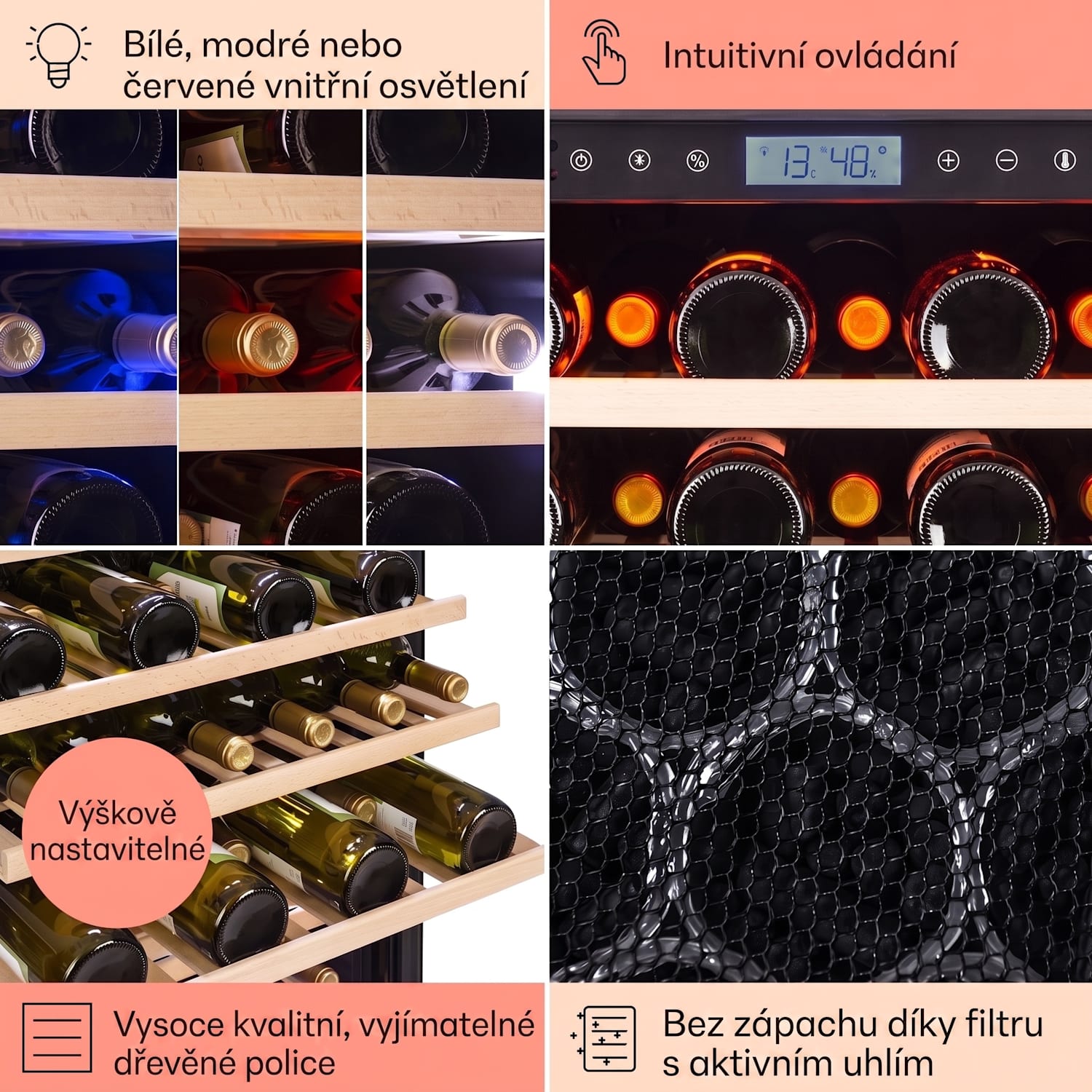 Vinovilla Onyx Grande, vinotéka, 433 l/165 lahví, černá 165 lahví | 1 chladící zóna | Černá