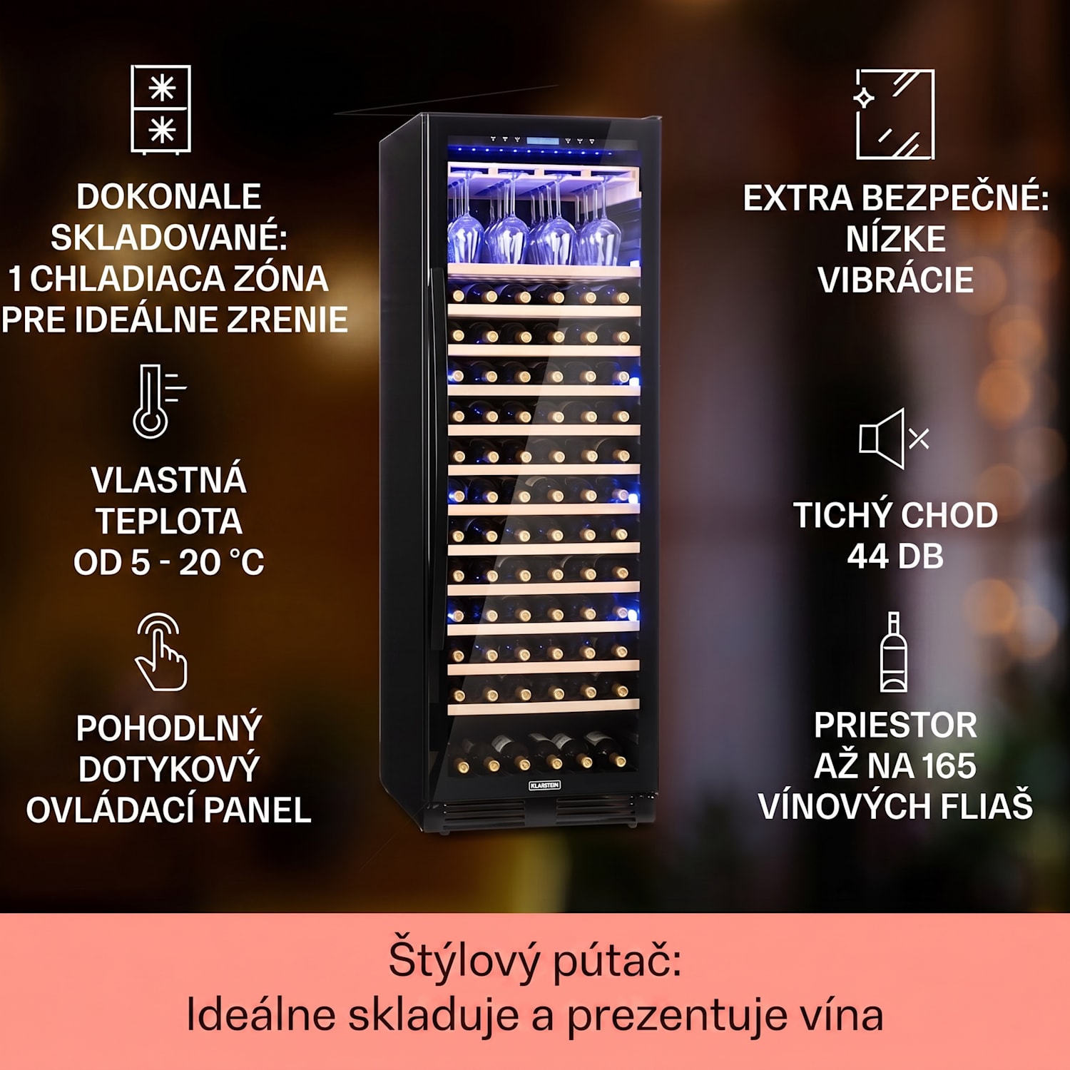 Vinovilla Onyx Grande, veľkoobjemová vinotéka, 433 l, 165 fliaš, čierna 165 fliaš | 1 chladiaca zóna | Čierna