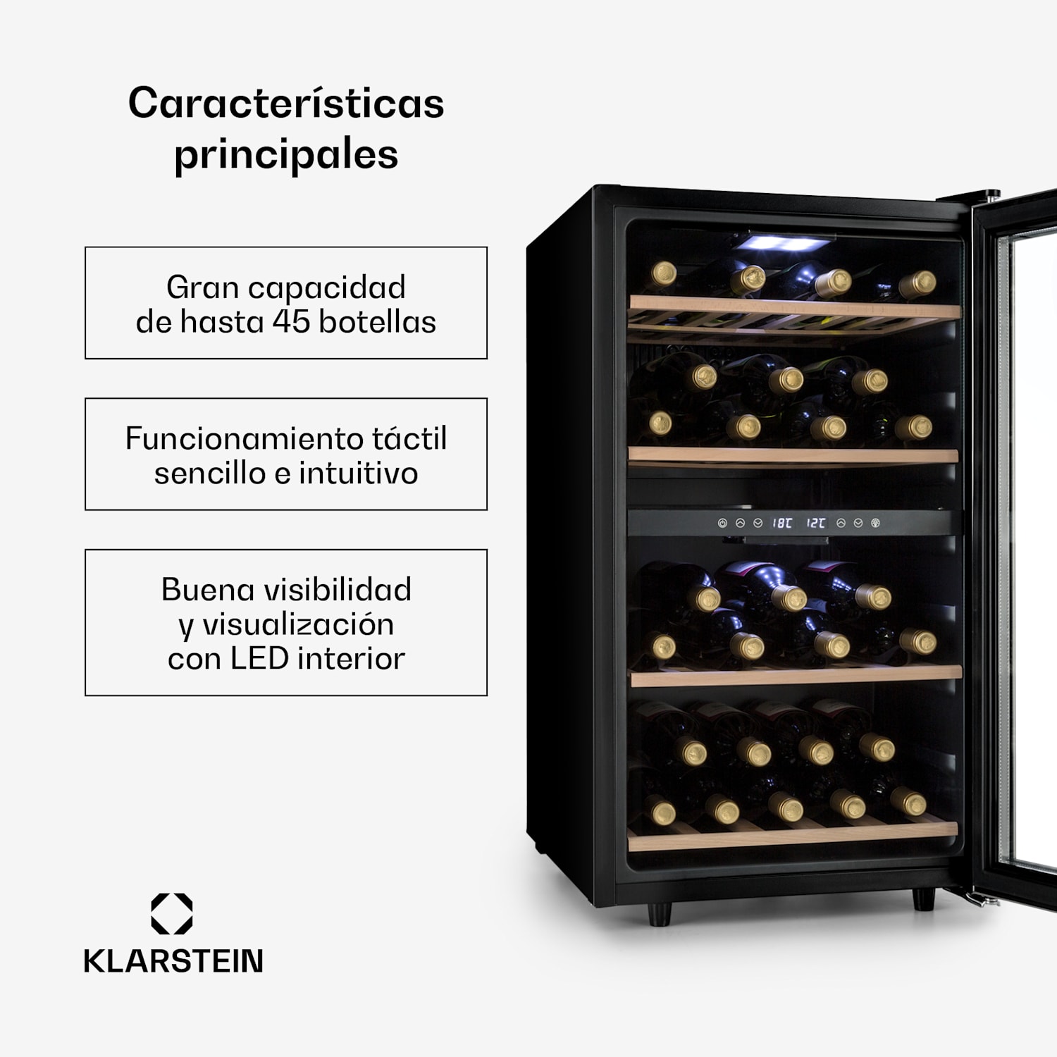 Vinamour 45D Vinoteca de 2 zonas 118 L/45 Botellas 5-18 °C Acero inoxidable 45 botellas | 2 zonas de refrigeración | Acero Inoxidable