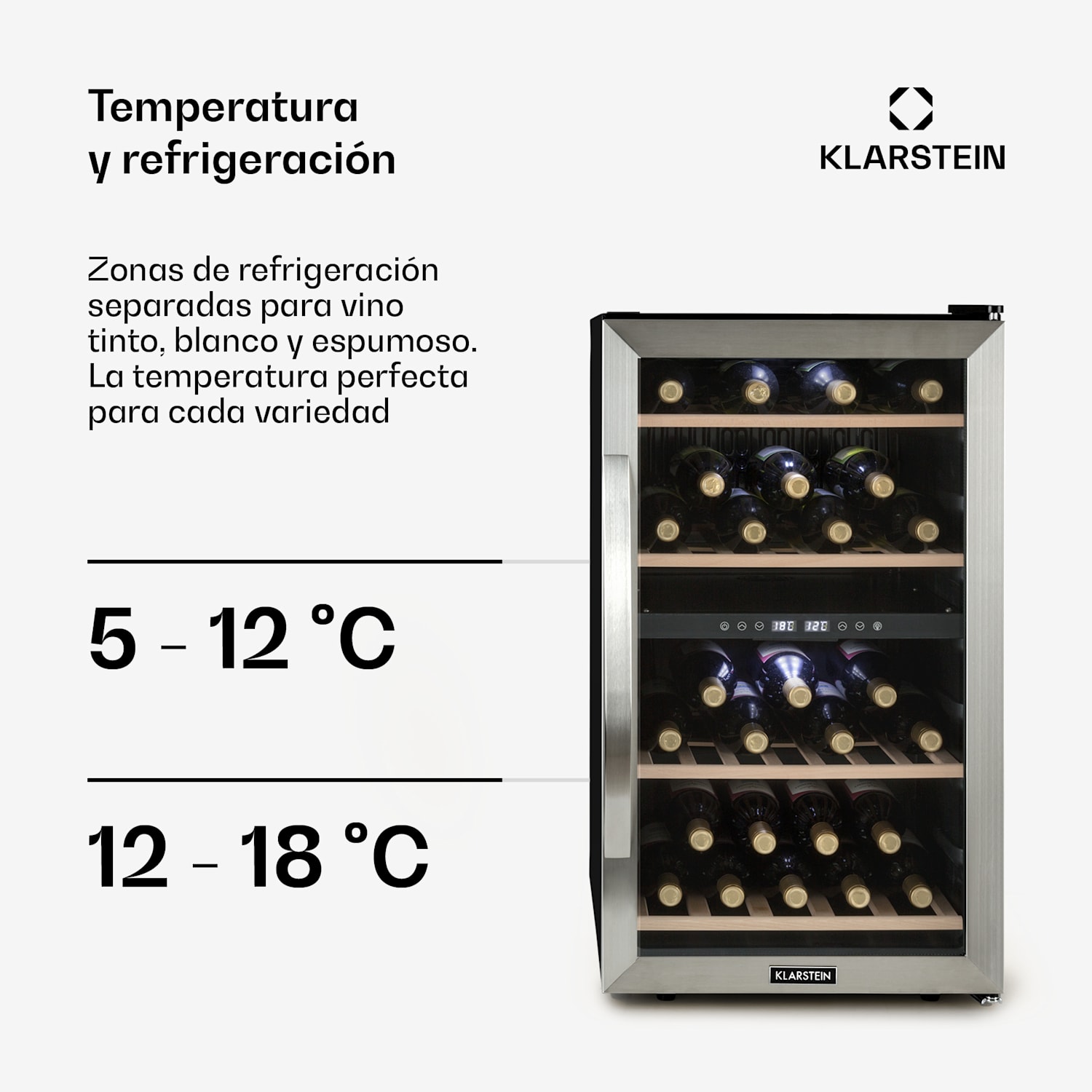 Vinamour 45D Vinoteca de 2 zonas 118 L/45 Botellas 5-18 °C Acero inoxidable 45 botellas | 2 zonas de refrigeración | Acero Inoxidable
