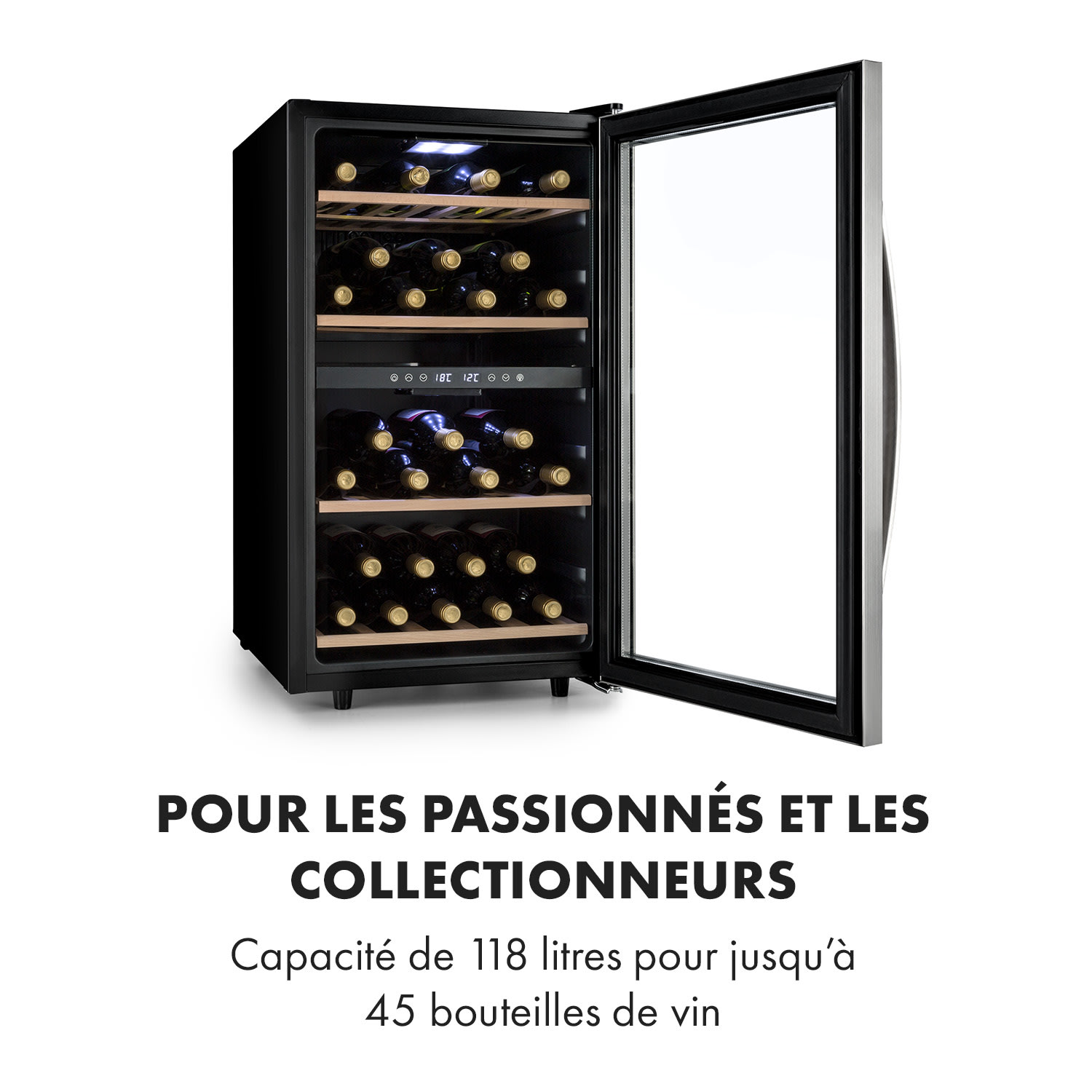 Vinamour 45D Cave à vin 2 zones 118L/ 45 bouteilles - Classe A - Inox 45 bouteilles | 2 zones de conservation | Acier Inoxydable