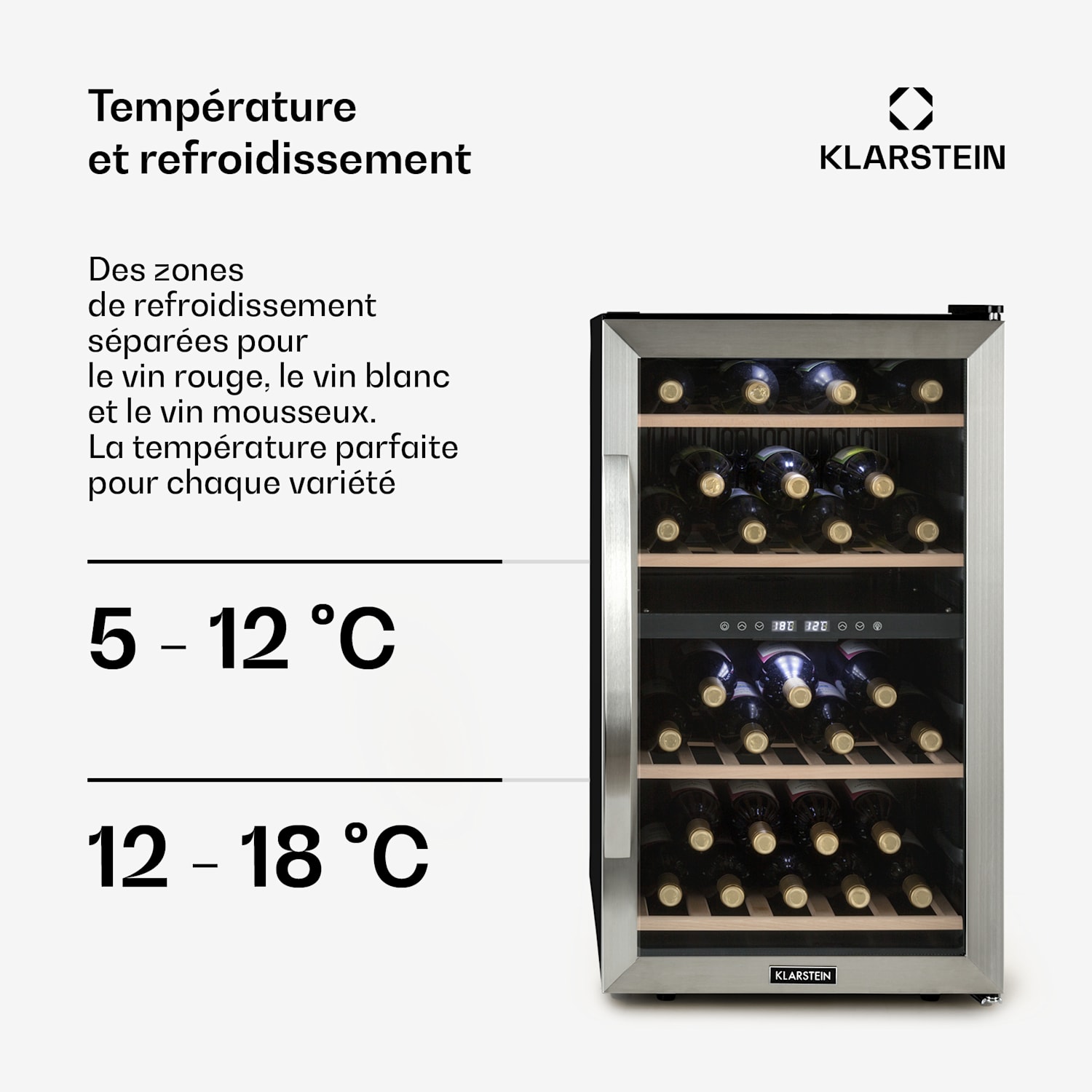 Vinamour 45D Cave à vin 2 zones 118L/ 45 bouteilles - Classe A - Inox 45 bouteilles | 2 zones de conservation | Acier Inoxydable