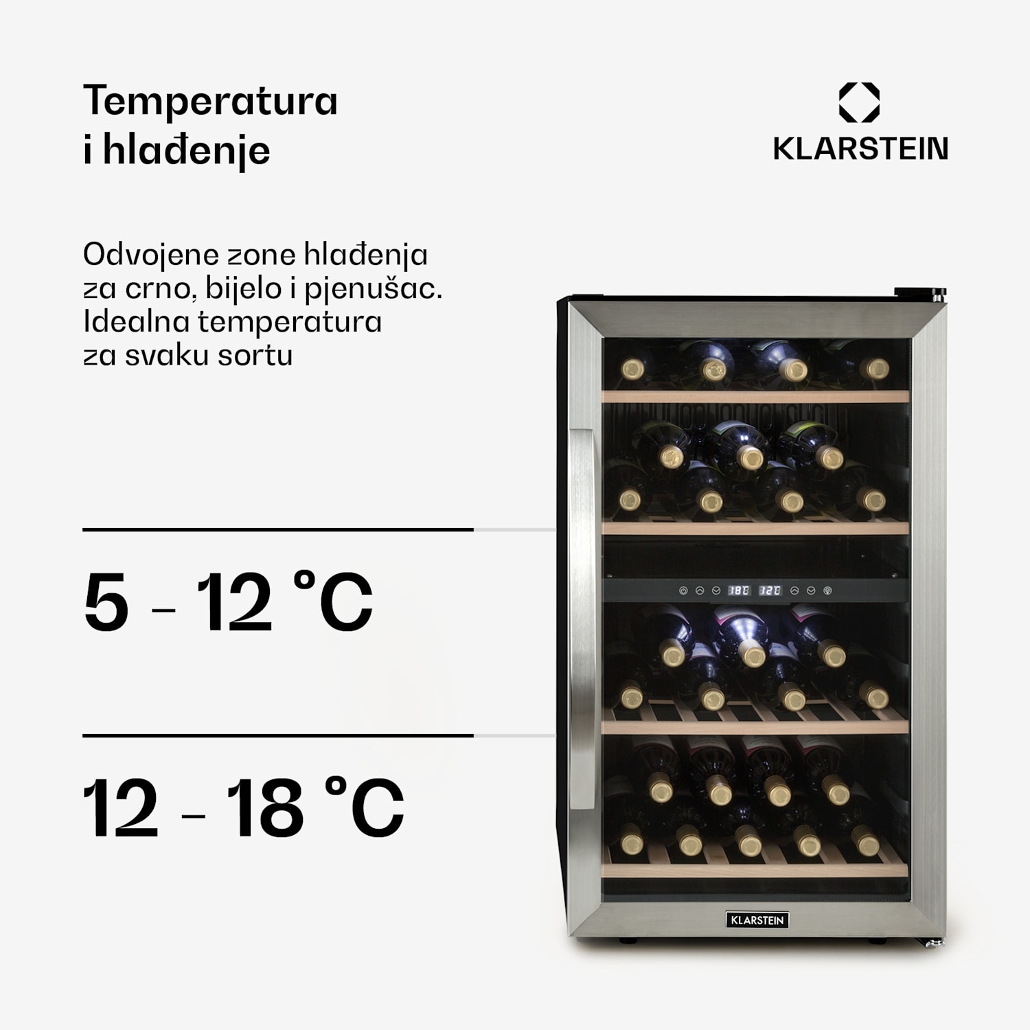 Vinamour 45D, vinoteka, 2 zone, 118 litara / 45 boca, 5 - 18 ° C, nehrđajući čelik 45 boca | 2 | Nehrđajući čelik