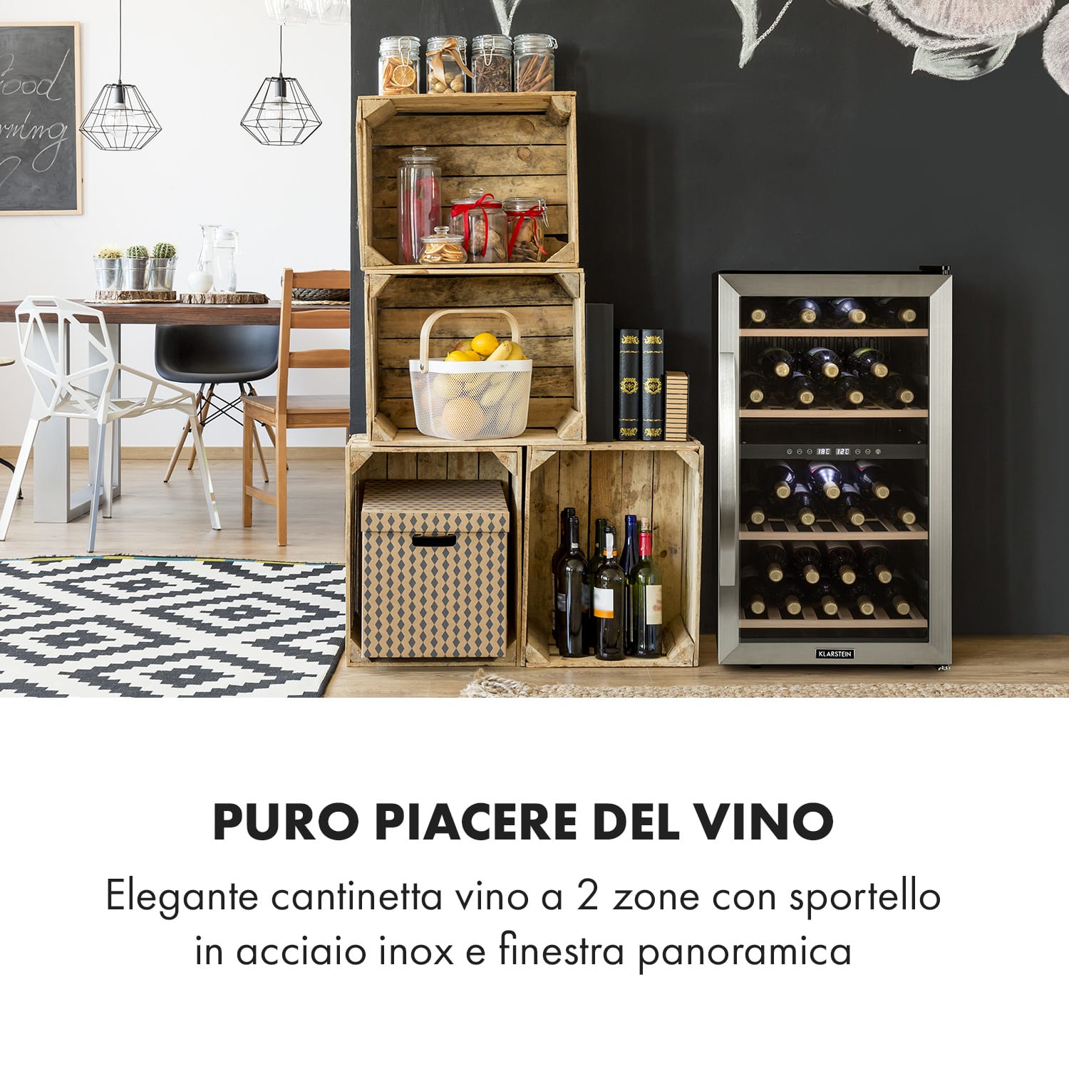 Vinamour 45D Frigorifero per Vini 2 Zone 118 l/45 Bottiglie 5-18 °C Inox 45 bottiglie | 2 zone di raffreddamento | Acciaio inox