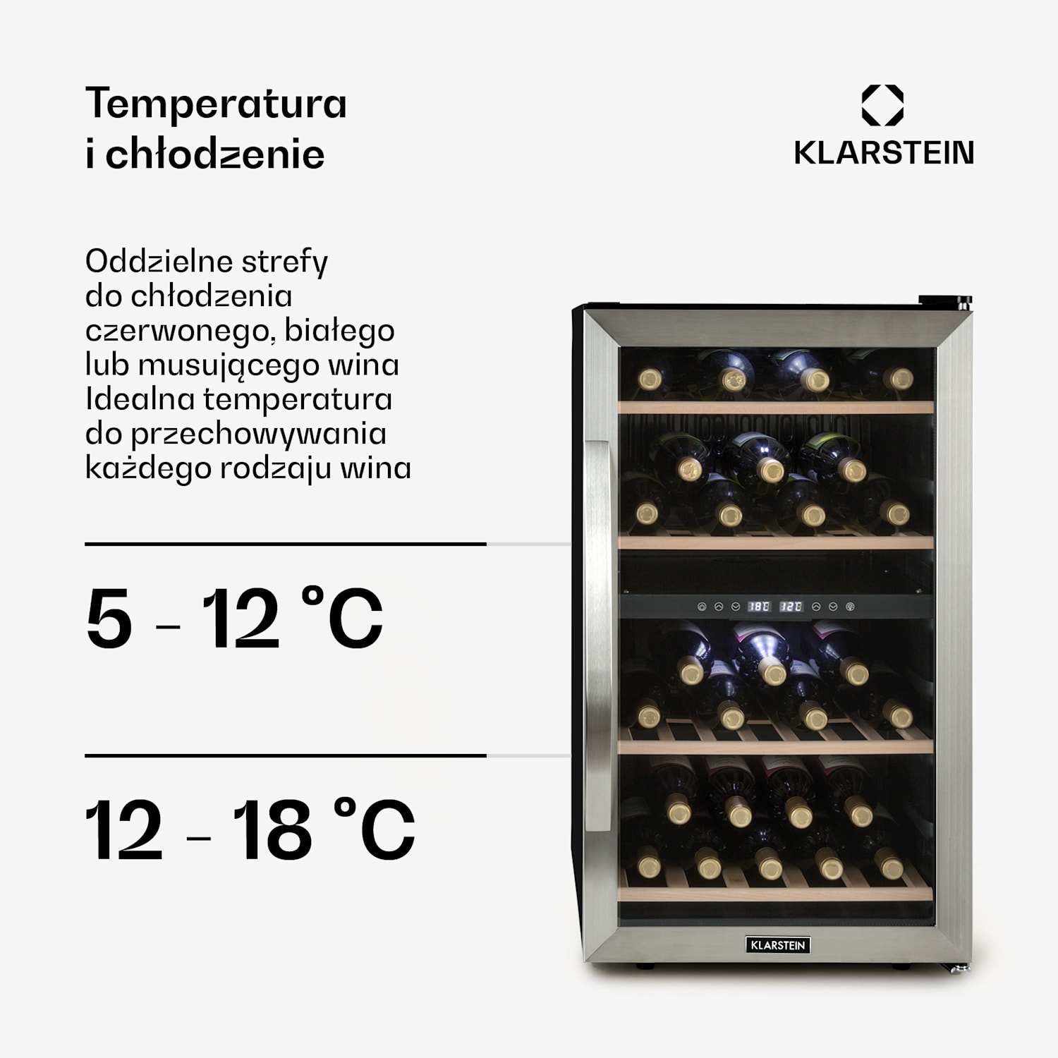 Vinamour 45D, chłodziarka do wina, 2 strefy, 118 l, 45 butelek, 5-18°C, stal szlachetna 45 butelek | 2 strefy chłodzenia | Stal nierdzewna