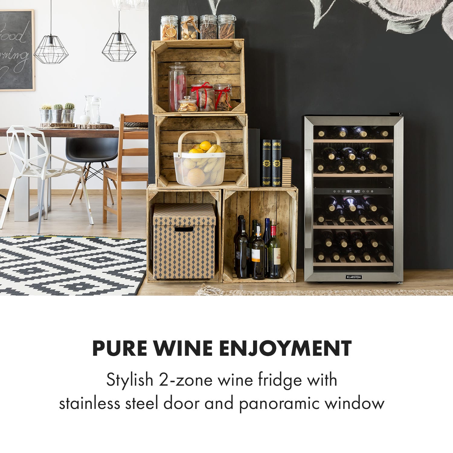 Vinamour 45D Vinoteca de 2 zonas 118 L/45 Botellas 5-18 °C Acero inoxidable 45 botellas