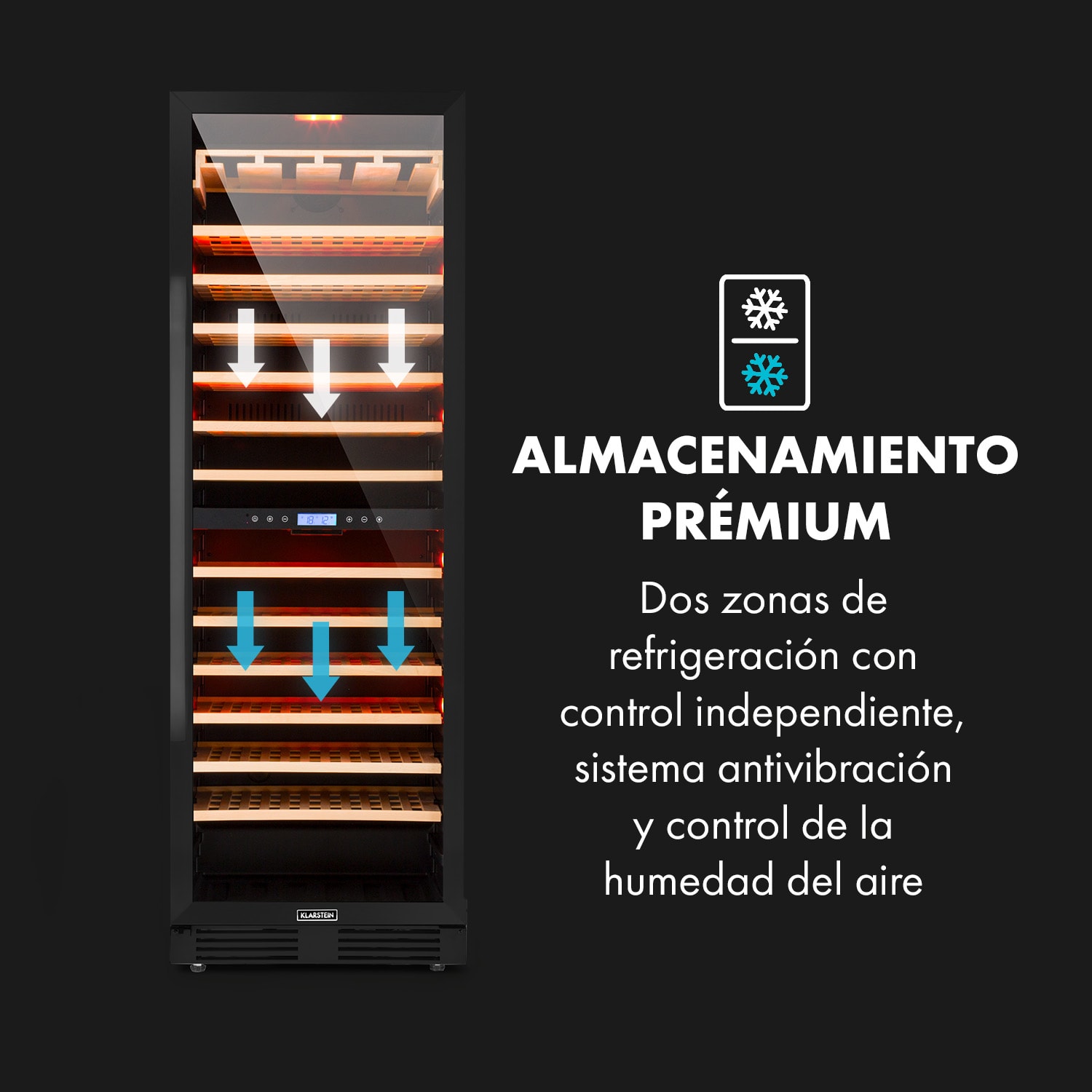 Vinovilla 162 Built-In Duo Onyx Edition nevera para vinos 425 litros 162 botellas 165 botellas | 2 zonas de refrigeración | Negro