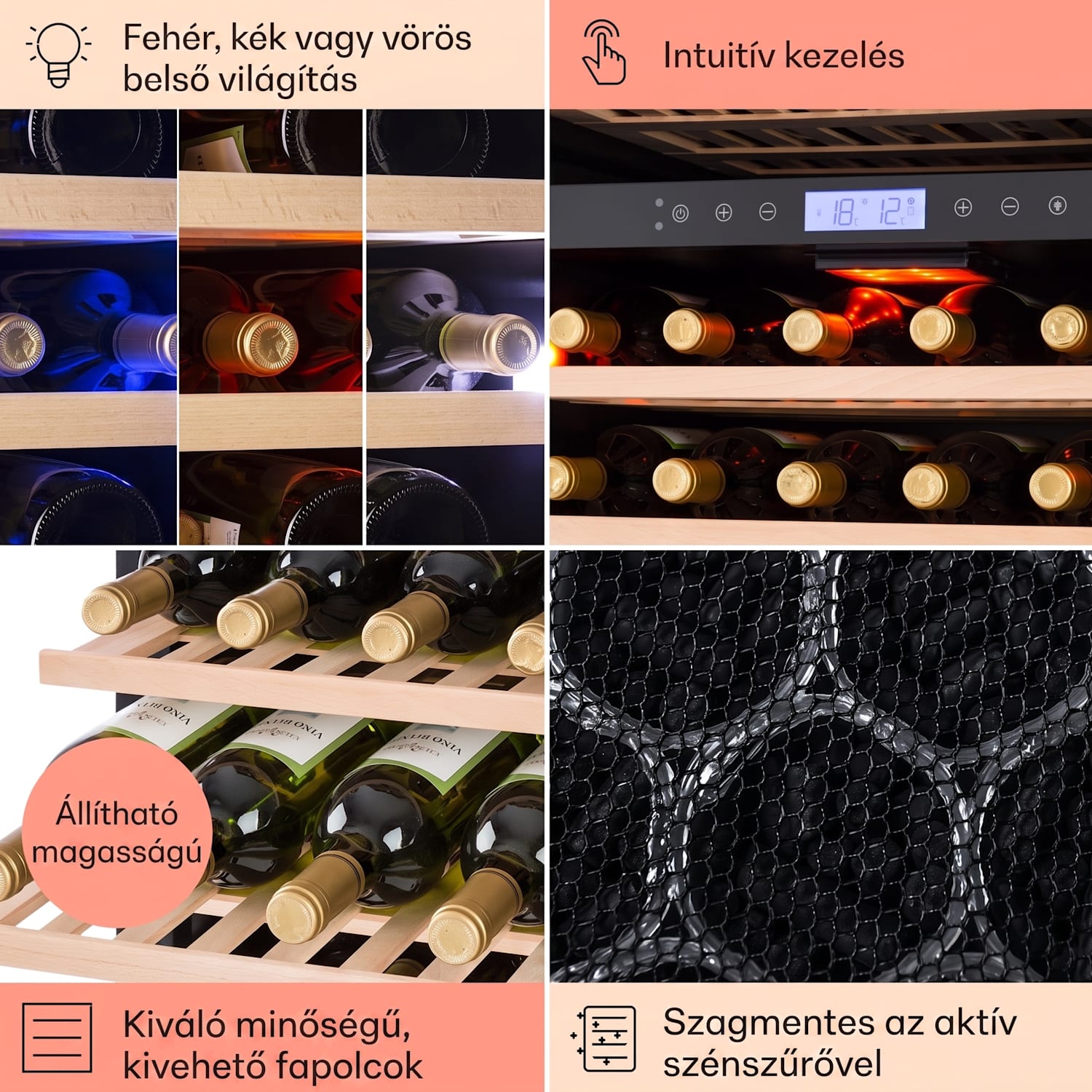 Vinovilla Onyx Grande Duo, borhűtő, 425 liter, 162 palack, 3 színű LED világítás, fekete 165 palack | 2 hűtőzóna | Fekete