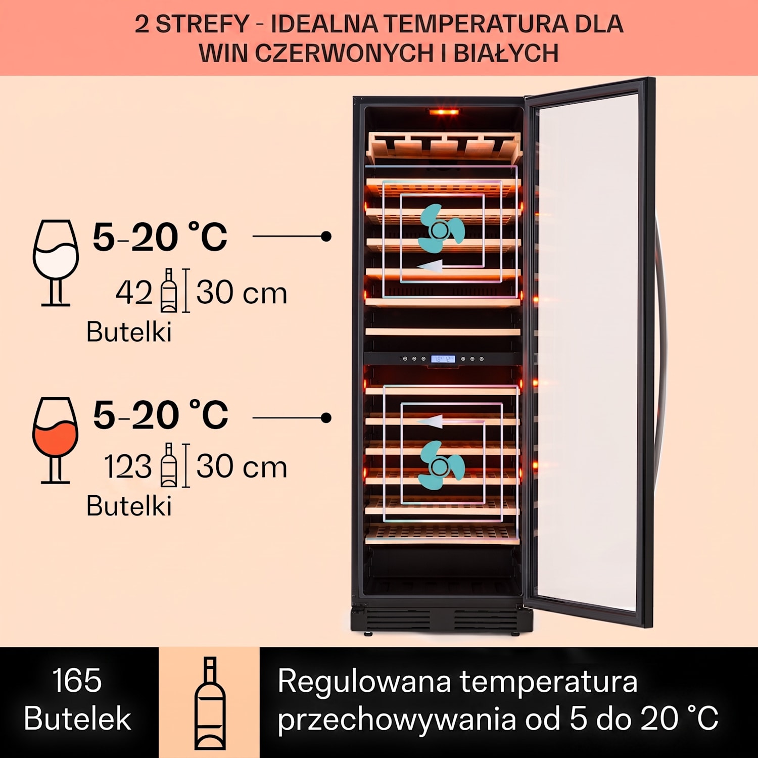 Vinovilla Onyx Grande Duo, chłodziarka do wina, 425 l, 162 butelek, czarna 165 butelek | 2 strefy chłodzenia | Czarny