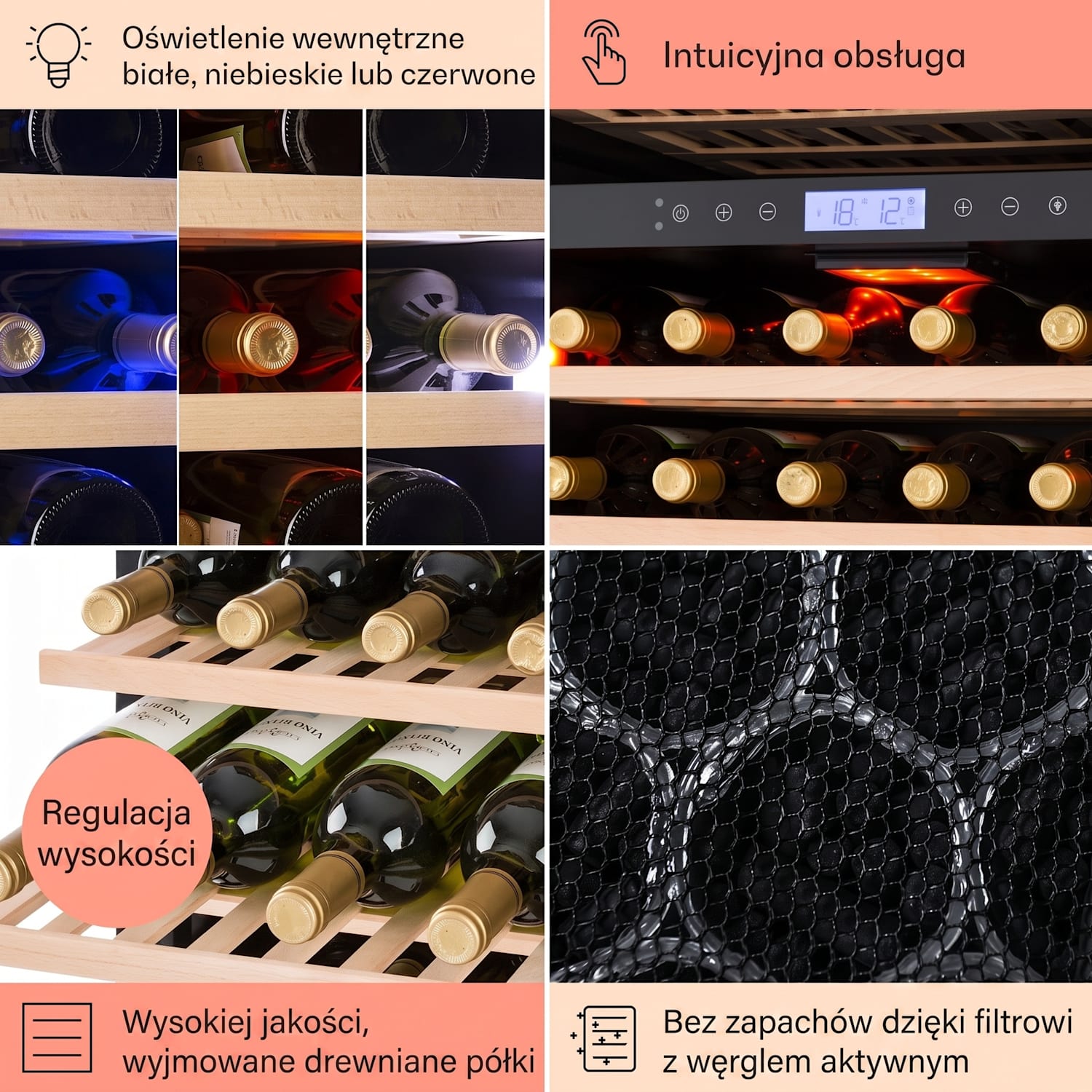 Vinovilla Onyx Grande Duo, chłodziarka do wina, 425 l, 162 butelek, czarna 165 butelek | 2 strefy chłodzenia | Czarny