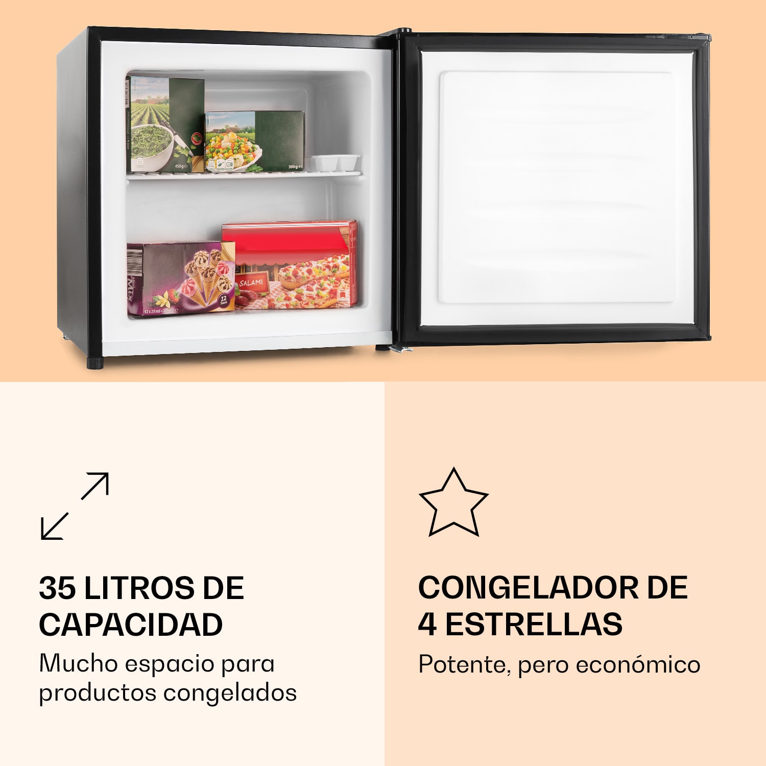 Congelador Garfield, congelador en forma de cubo, 4 estrellas, 35 L, 65 W, 2 niveles 