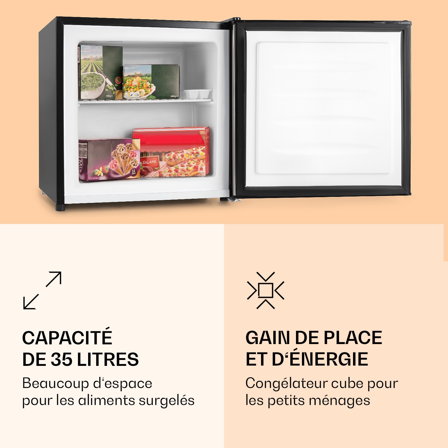 Garfield diepvrieskast diepvrieskubus 4-sterren 35 L 65 B 2 etages roestvrij staal 