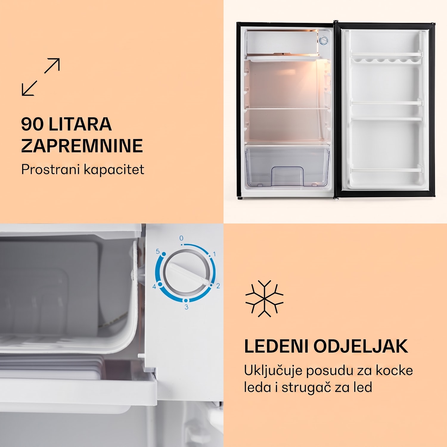 Alleinversorger, crni, hladnjak, 91 L, klasa F, 2 odjeljka u zamrzivaču 