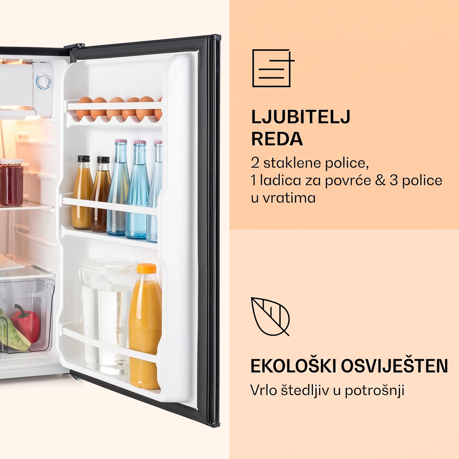 Alleinversorger, crni, hladnjak, 91 L, klasa F, 2 odjeljka u zamrzivaču 
