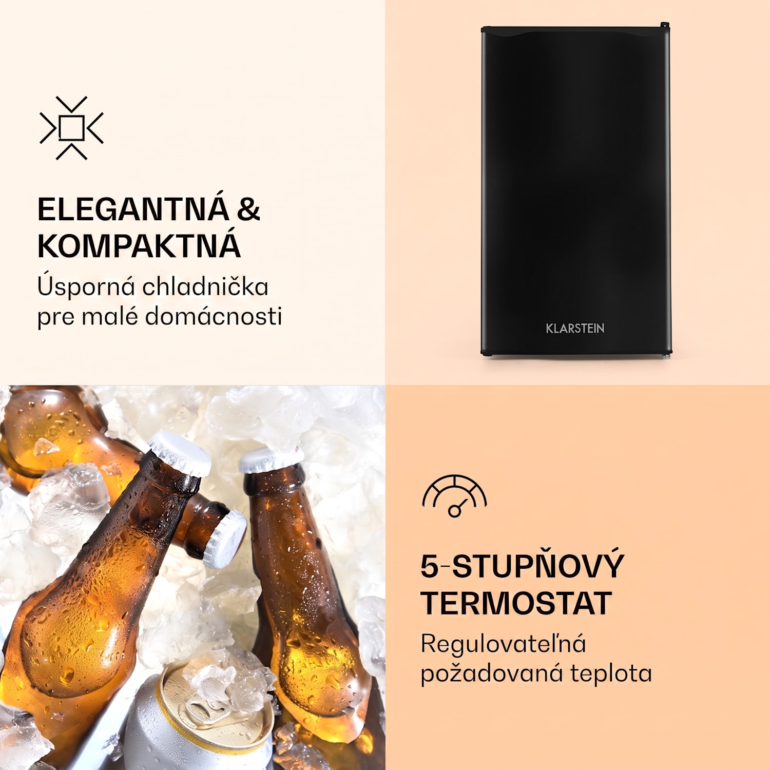 Alleinversorger, chladnička, 91 l, energet. trieda F, 2 poschodia mraziaceho priečinku, čierna 