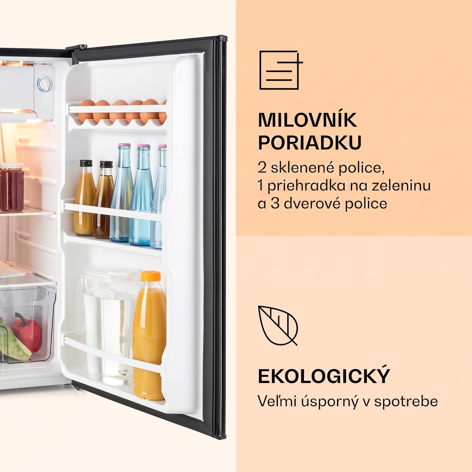 Alleinversorger, chladnička, 91 l, energet. trieda F, 2 poschodia mraziaceho priečinku, čierna 