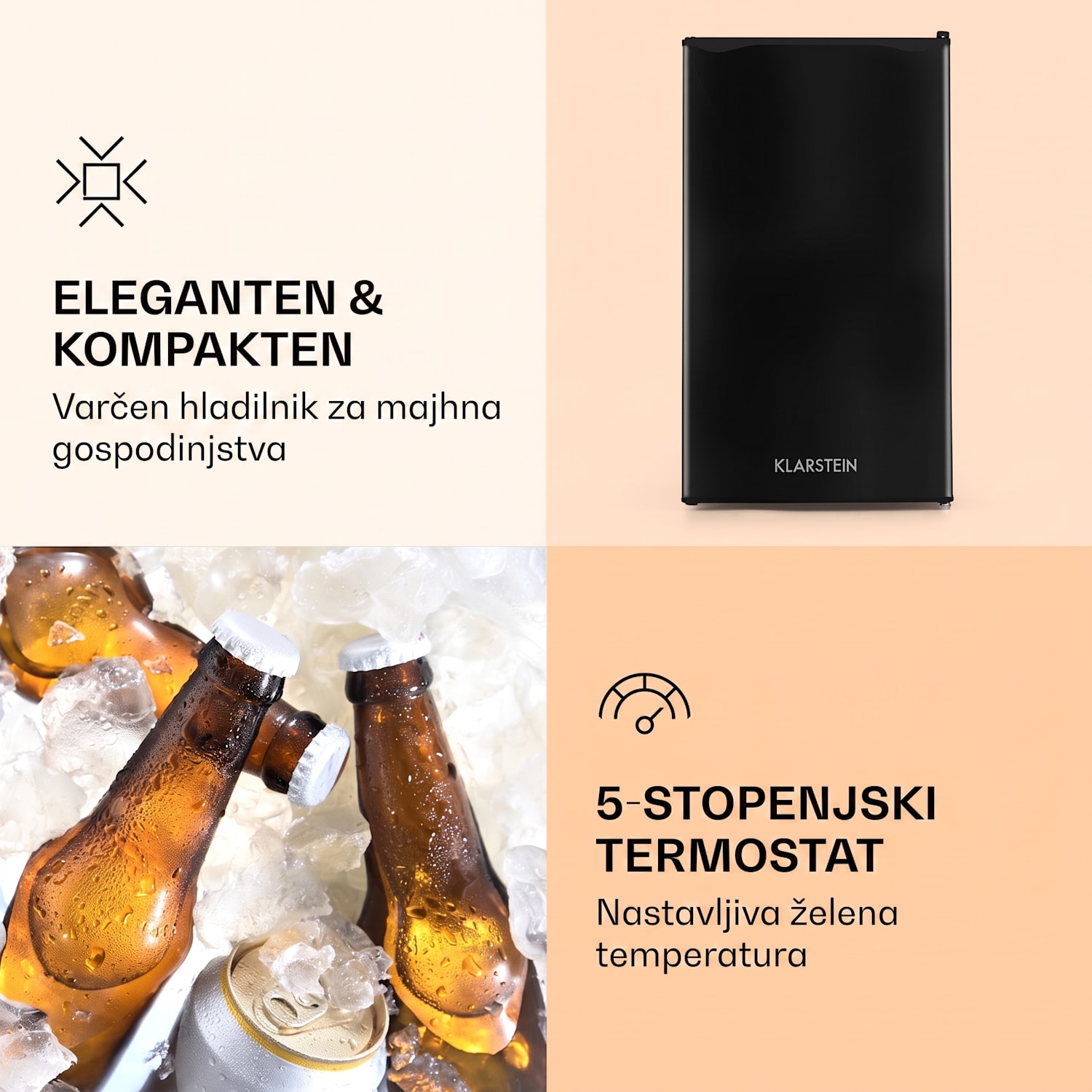 Alleinversorger, črna, hladilnik, 91 l, razred F, 2 nadstropji zamrzovalnika 
