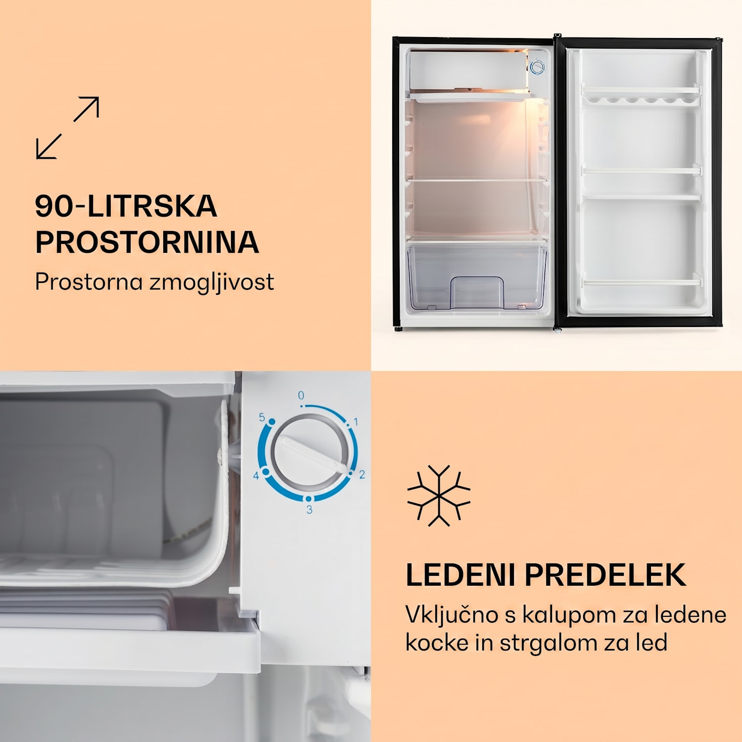 Alleinversorger, črna, hladilnik, 91 l, razred F, 2 nadstropji zamrzovalnika 