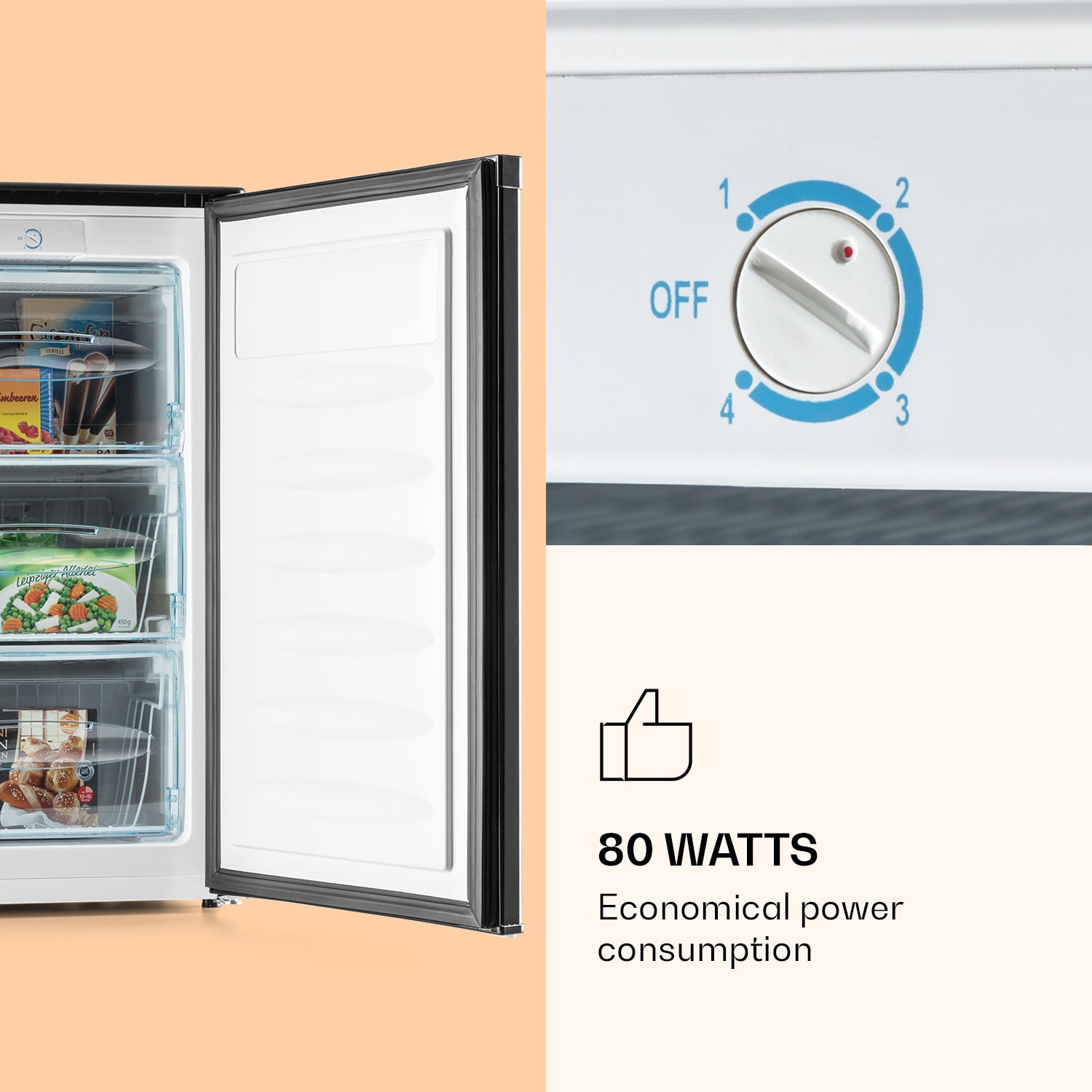 Garfield XL, mrazák, 69 l, 4 hvězdičky, 80 W, energetická třída F, bílý 