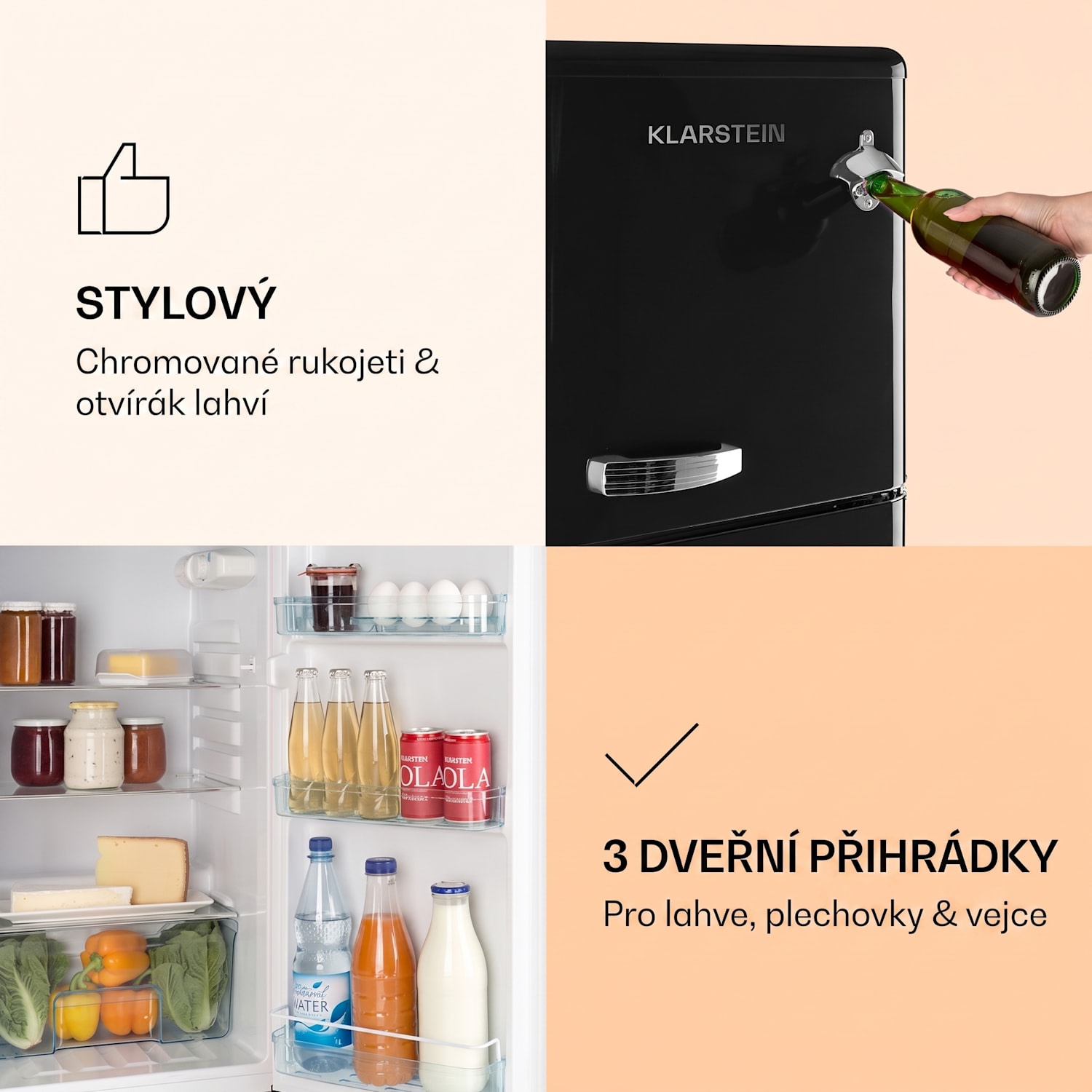 Audrey, kombinovaná chladnička, 97/39 l, retro vzhled 97 + 39 litru | Černá