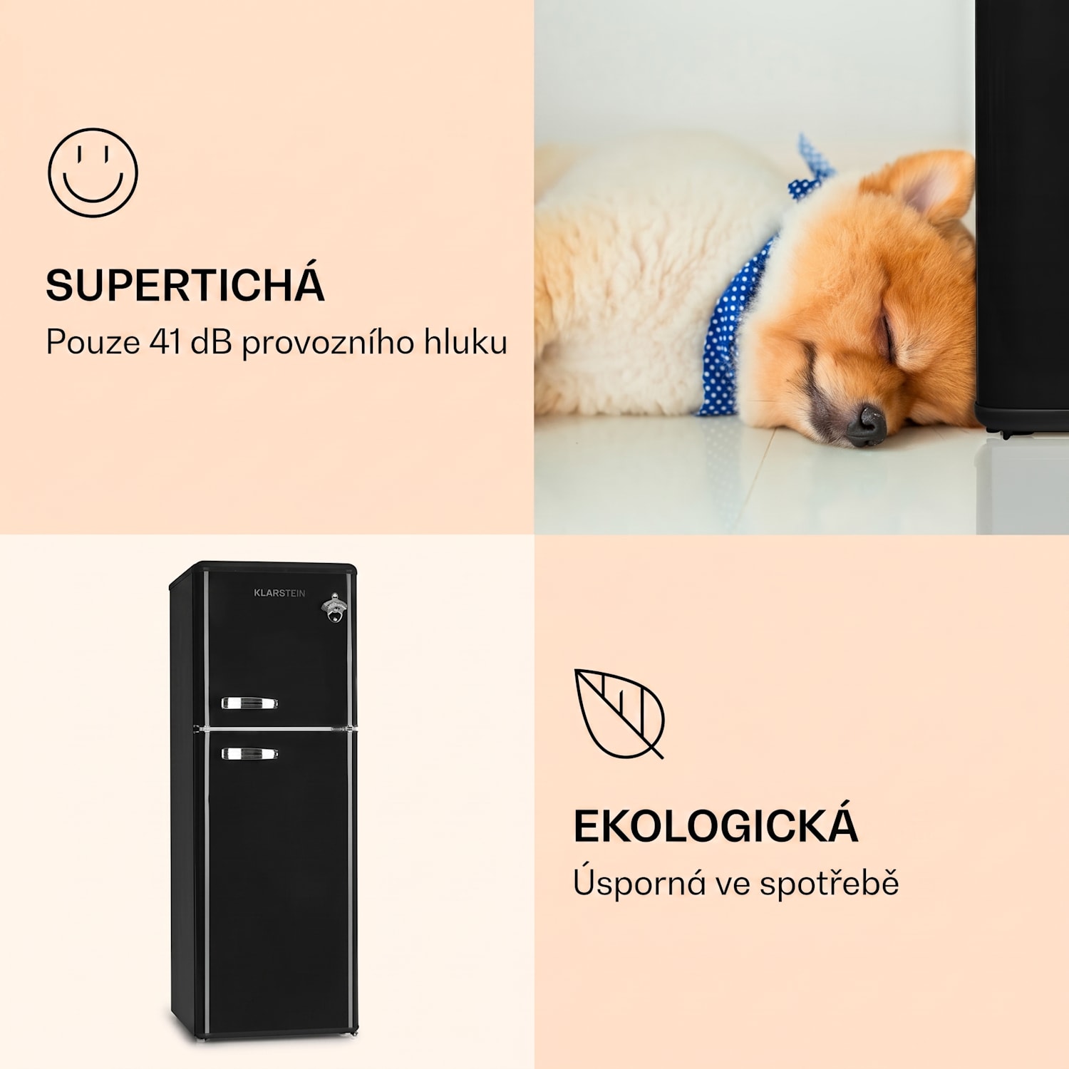 Audrey, kombinovaná chladnička, 97/39 l, retro vzhled 97 + 39 litru | Černá