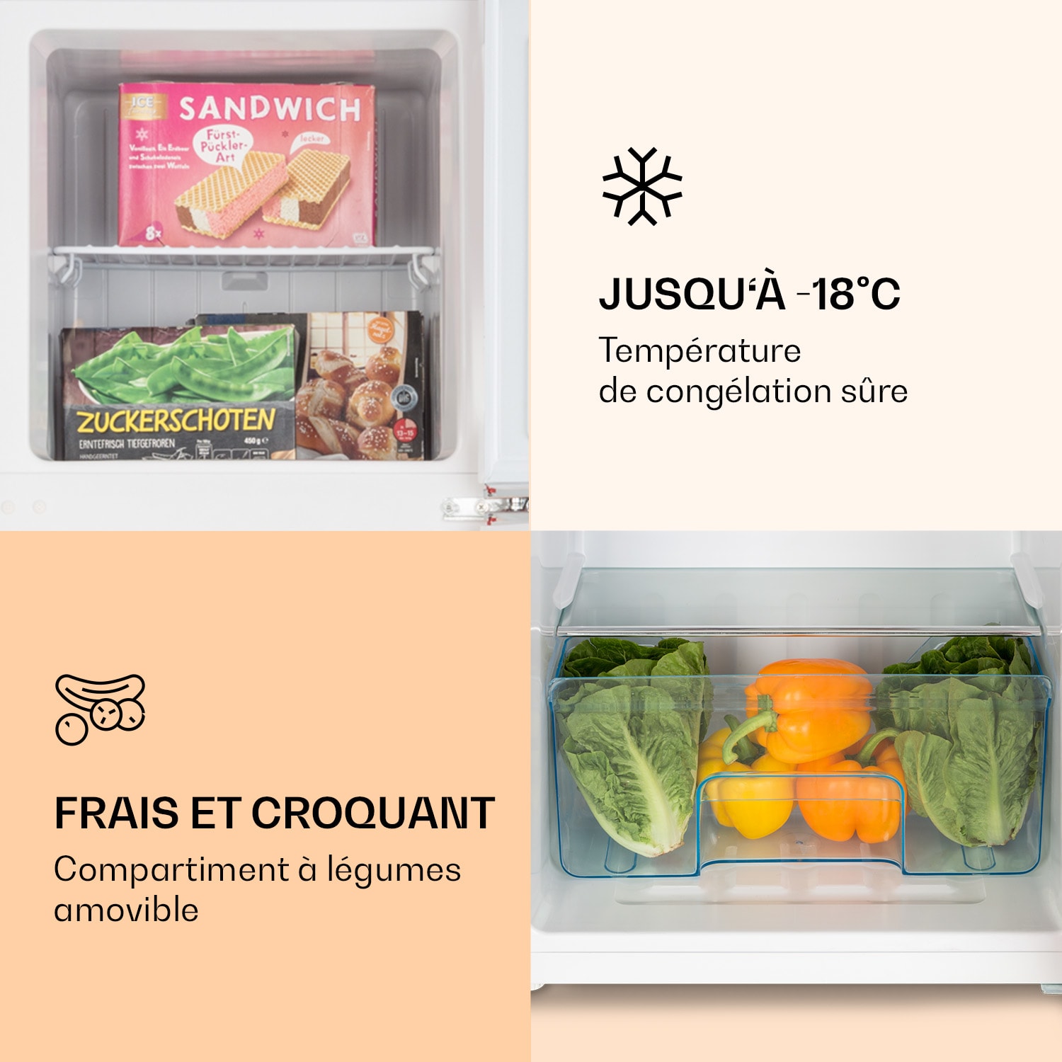 Combiné réfrigérateur-congélateur Audrey 97l/39l look rétro 2 clayettes 97 + 39 L | Noir