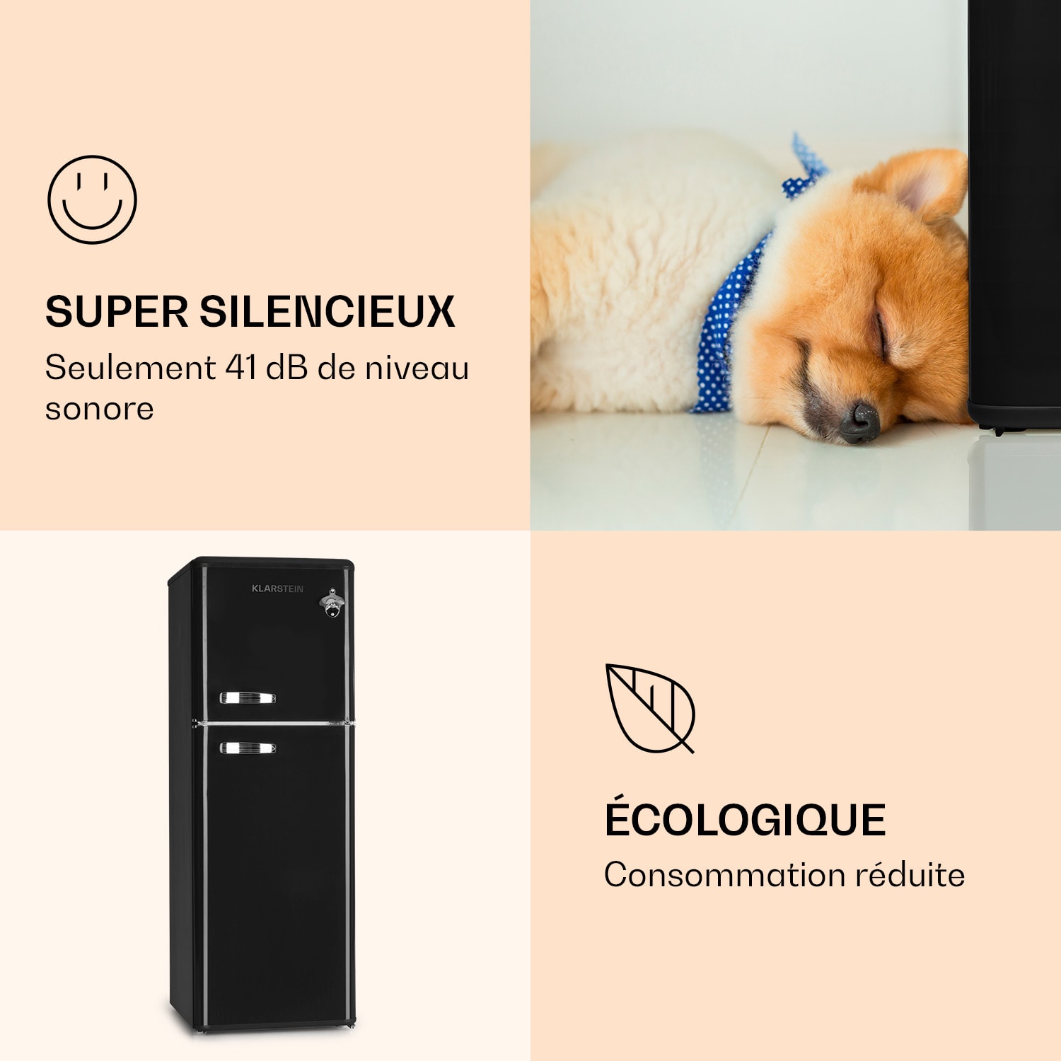 Combiné réfrigérateur-congélateur Audrey 97l/39l look rétro 2 clayettes 97 + 39 L | Noir