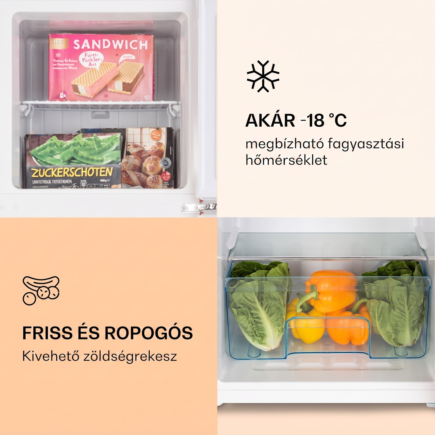 Audrey, kombinált hűtőszekrény, 97/39 l, retró megjelenés 97 + 39 Ltr | Fekete