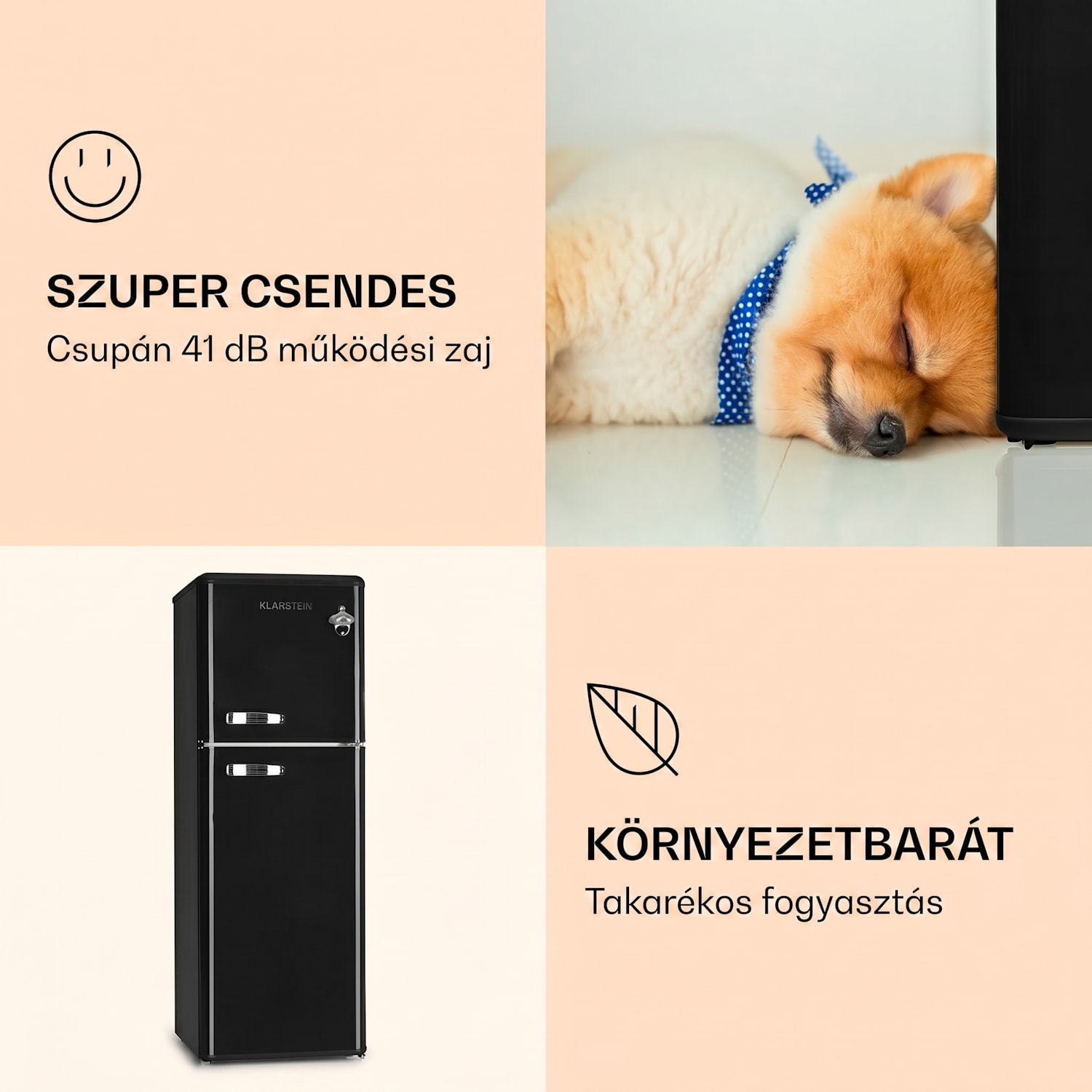 Audrey, kombinált hűtőszekrény, 97/39 l, retró megjelenés 97 + 39 Ltr | Fekete