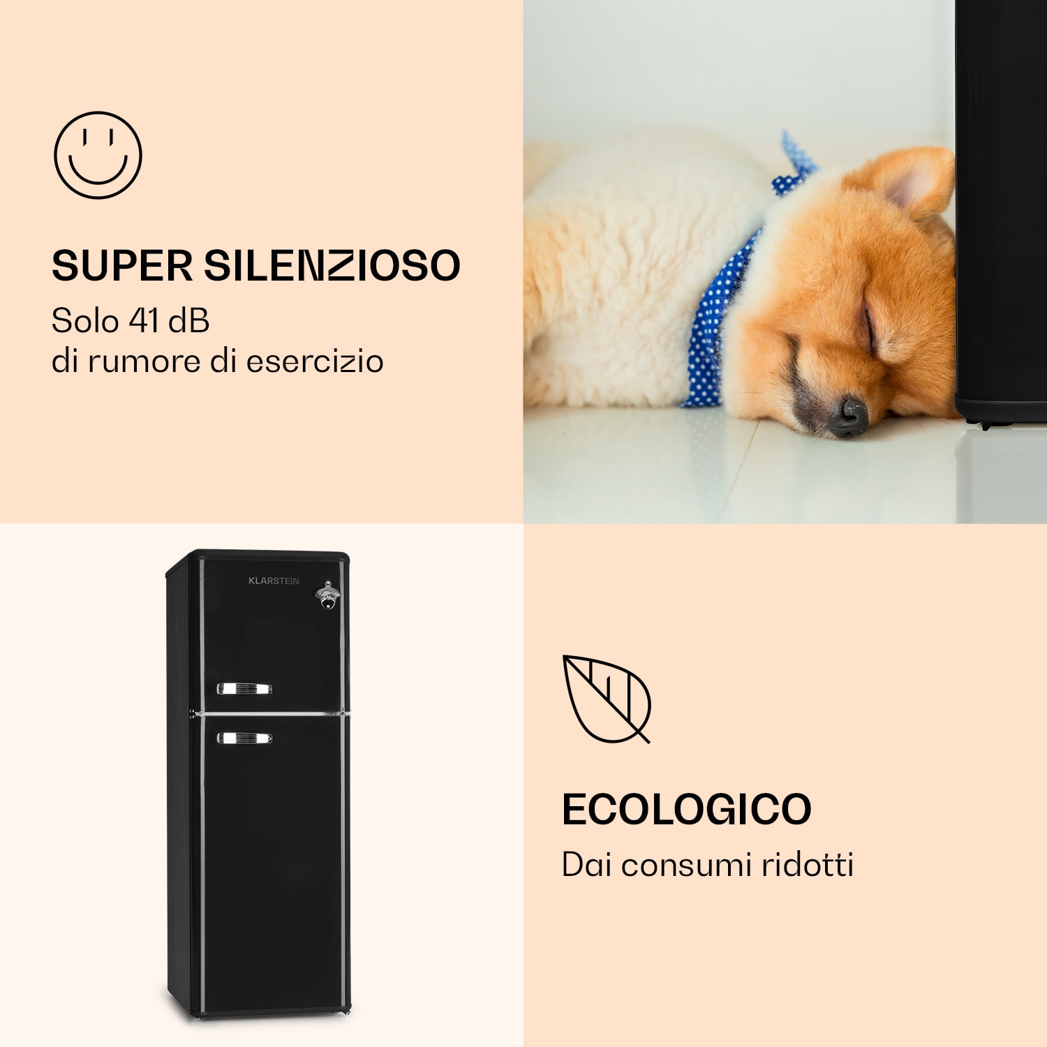 Audrey - Frigorifero combinato con congelatore, 97 L/39 L, look rétro, 2 ripiani 97 + 39 Ltr | Nero