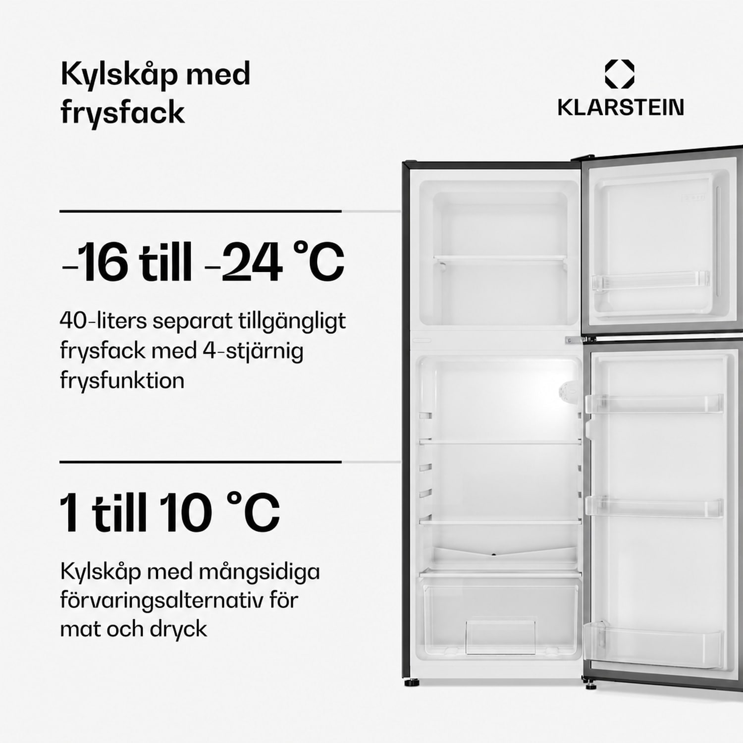 Audrey kyl/frys 98 l/40 l retrolook 2 hyllor 97 + 39 l | Svart