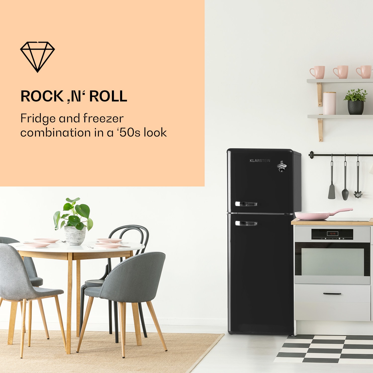 Audrey jääkaappipakastin 97 l/39 l retrolook 2 tasoa 97 + 39 l | Musta