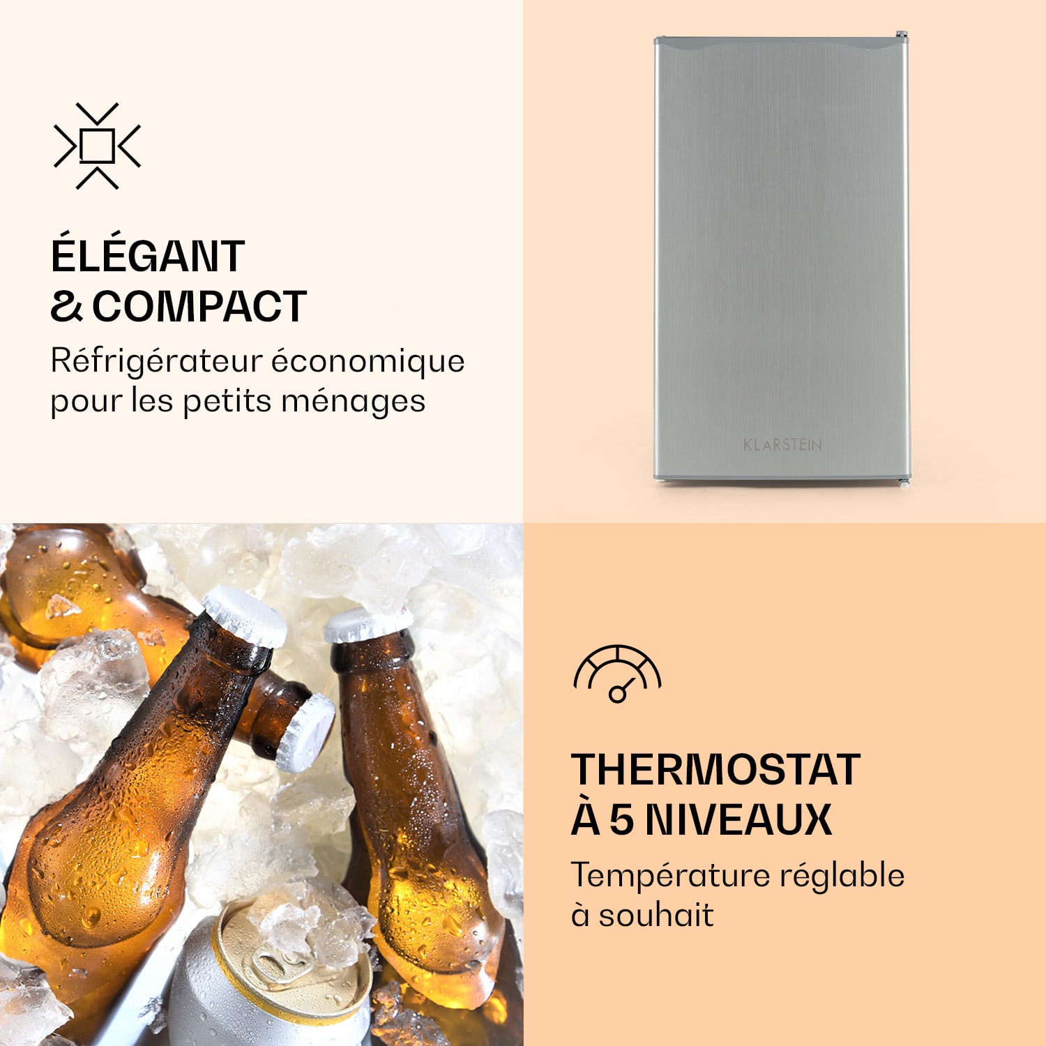 Zelfvoorzienend koelkast 91 liter 2 niveaus 5 standen thermostaat ijsvak 