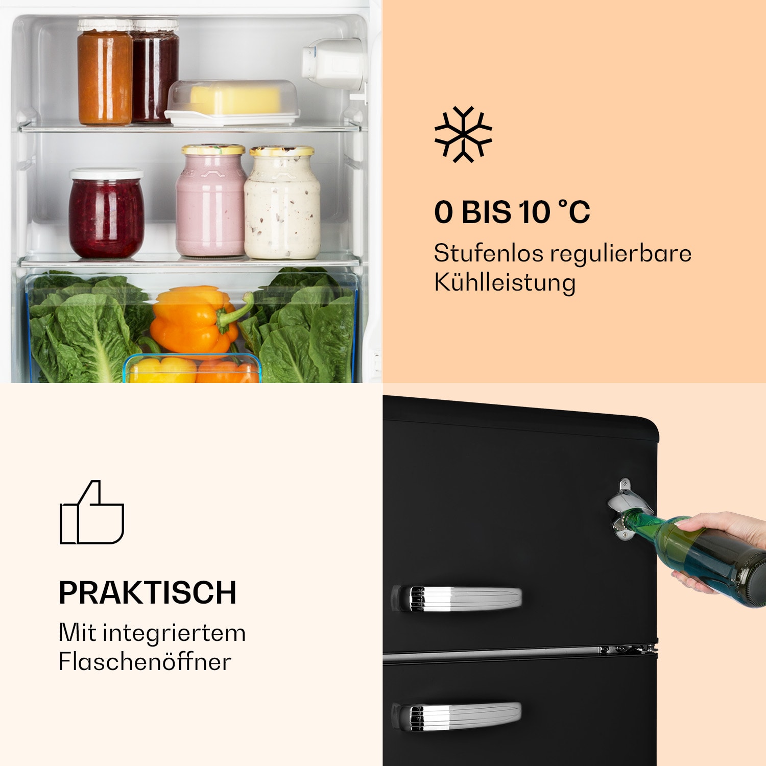 Irene Kühl- & Gefrierkombination 85 Liter Retro-Design Schwarz